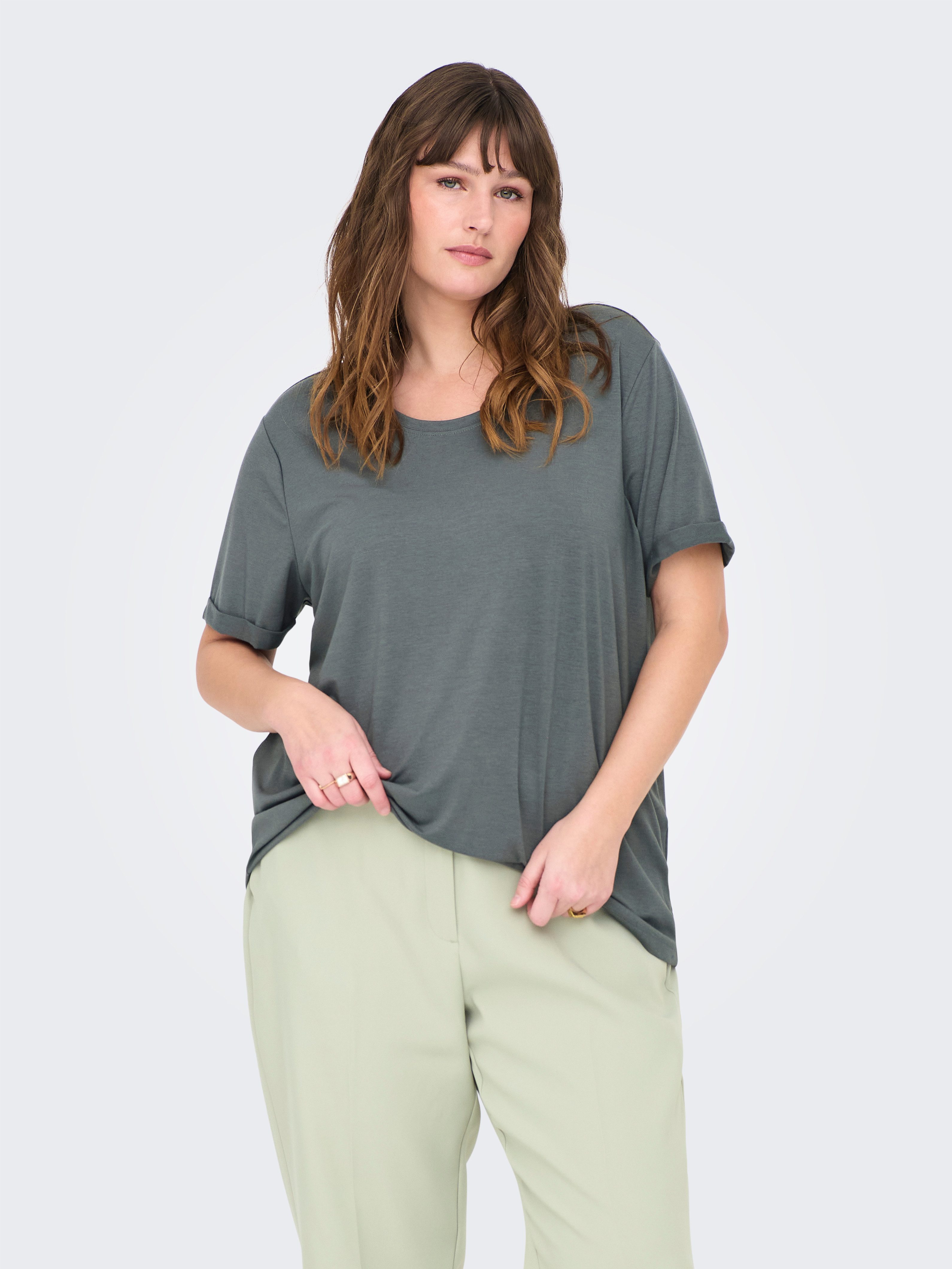 ONLY CARMAKOMA Kurzarmshirt CARMOSTER S/S FOLD UP TOP JRS NOOS Materialmix, günstig online kaufen