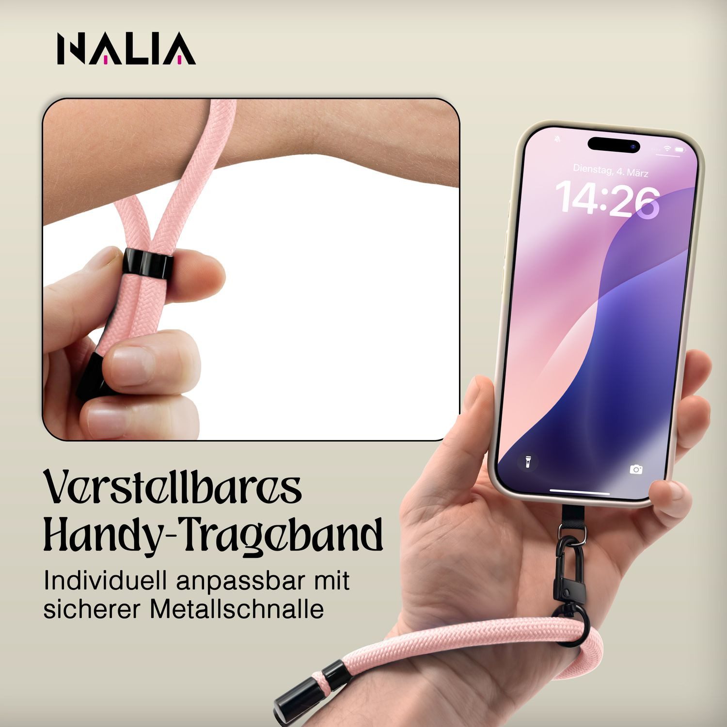 Nalia Handykette Universal Smartphone, Handgelenkschlaufe / Nylon Lanyard / für Handyhülle Schlüssel Kamera