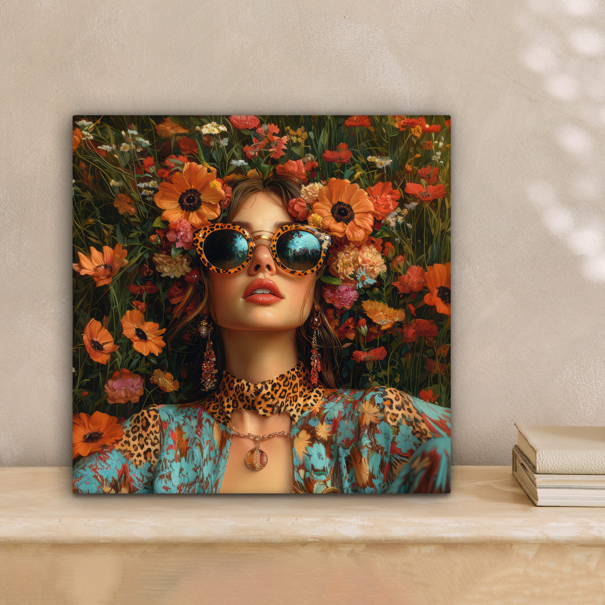 OneMillionCanvasses® Leinwandbild Frauen - Blumen - Modern - Brille - Abstr günstig online kaufen