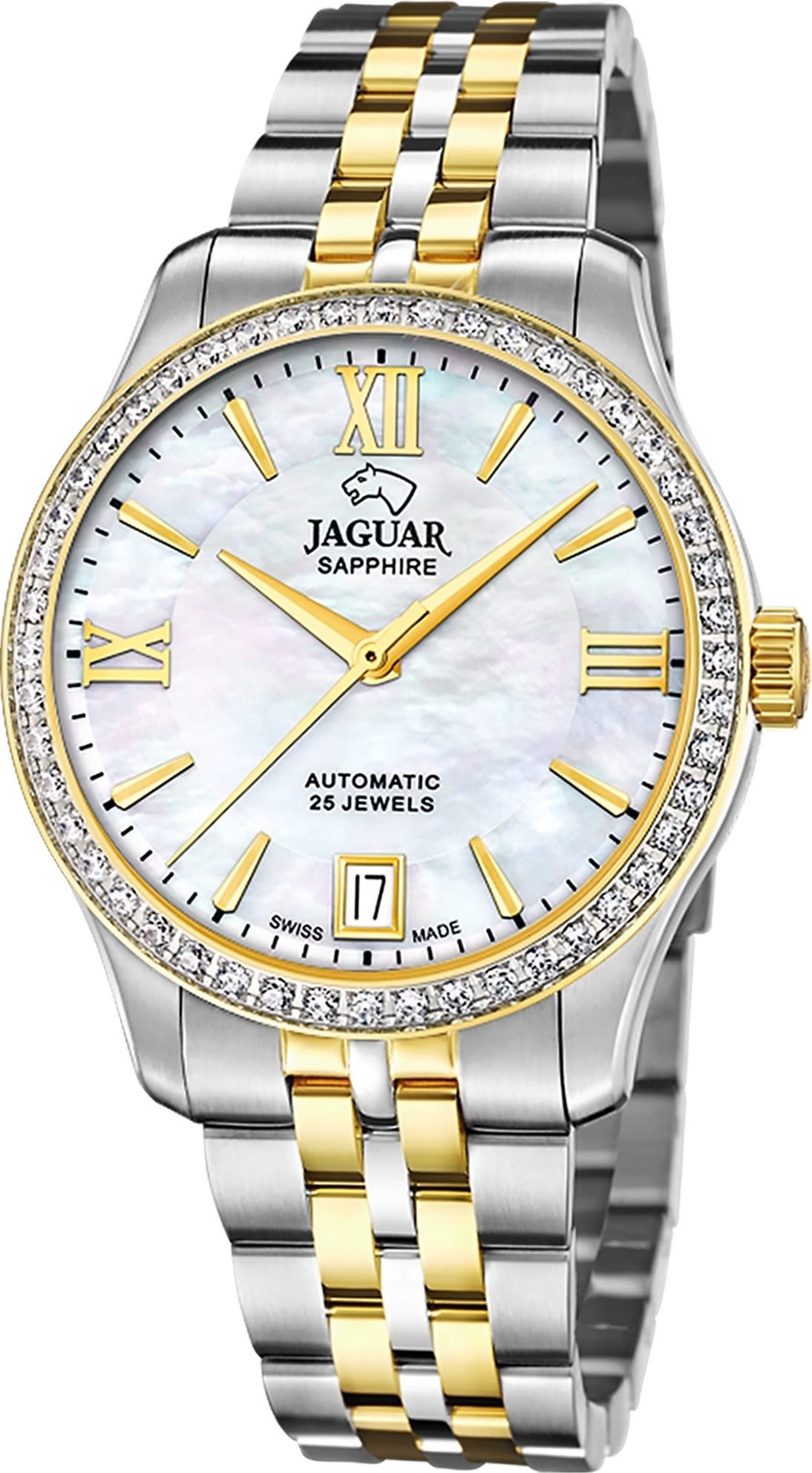 JAGUAR Automatikuhr Jaguar Damenuhr Edelstahl silber gold, (Analoguhr), Damen Armbanduhr rund, Edelstahlarmband silber, gold