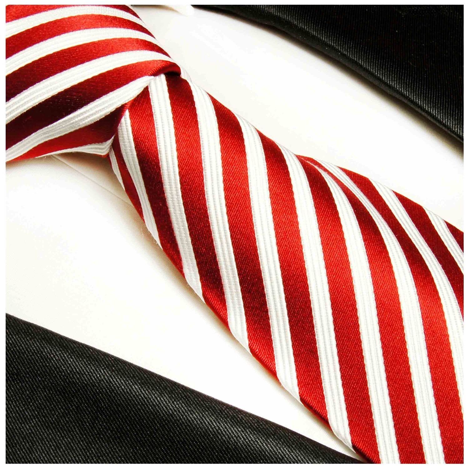 100% Seidenkrawatte Krawatte Malone weiß (165cm), Paul Seide Schmal lang rot gestreift Moderne Extra 852 (6cm), Herren