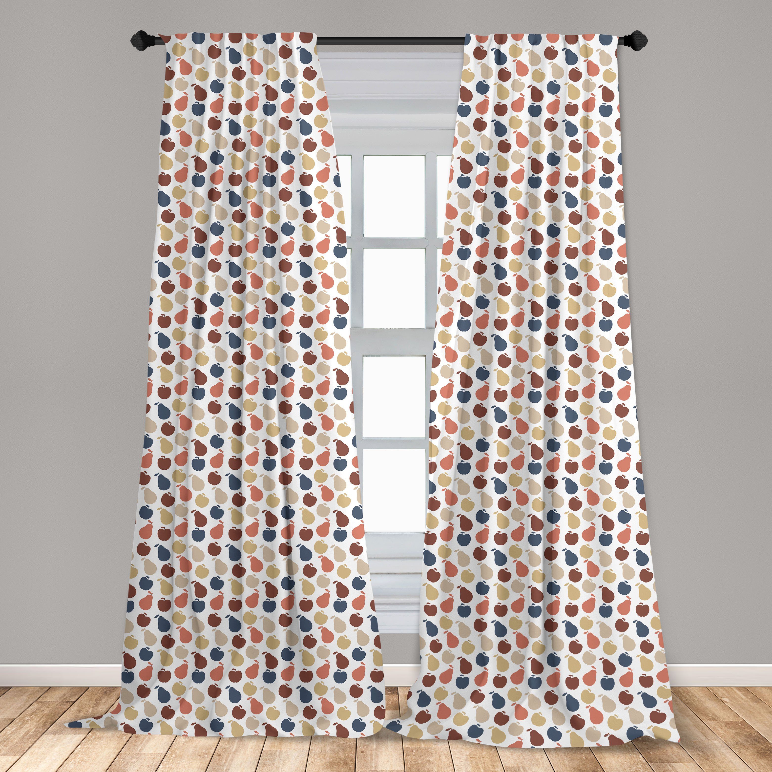 Gardine Vorhang für Wohnzimmer Schlafzimmer Frucht-Muster Pastell Bunte Abakuhaus, Birne Dekor, Microfaser