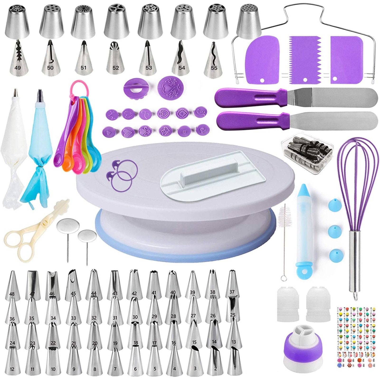 SURFOU Spritzbeutel Torten Zubehör Set 137-teiliges, Backzubehör, tortenplatte drehbar Für Torten-Dekoration und Zuckerguss.perfekt für Back-Einsteiger.