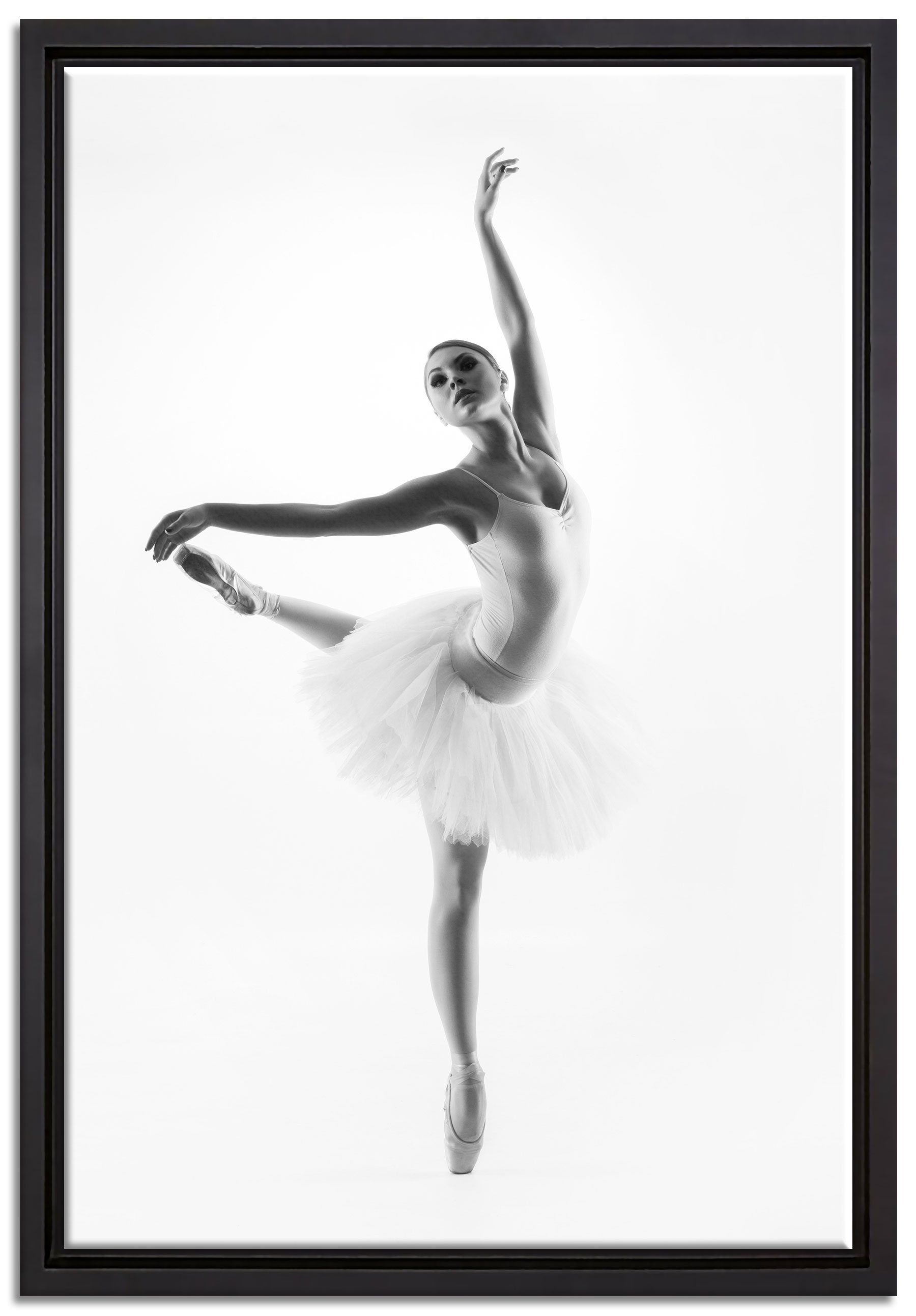 Ballerina, Leinwandbild inkl. gefasst, St), Wanddekoration fertig (1 Pixxprint Ästhetische Zackenaufhänger bespannt, einem Leinwandbild Schattenfugen-Bilderrahmen in