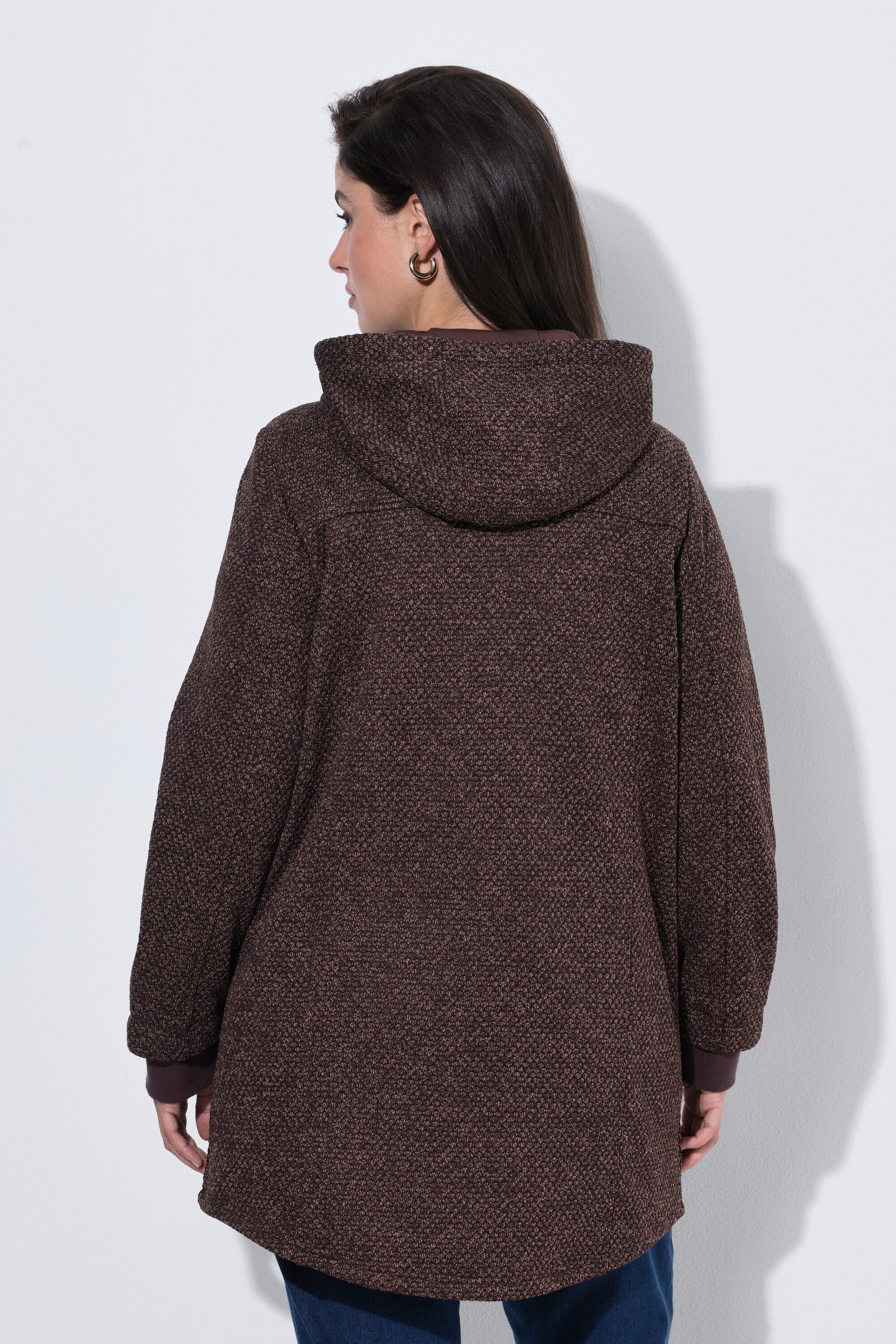 Ulla Popken Sommerjacke Strickfleece-Jacke Schriftzug Kapuze Langarm – Bild 3 von 4