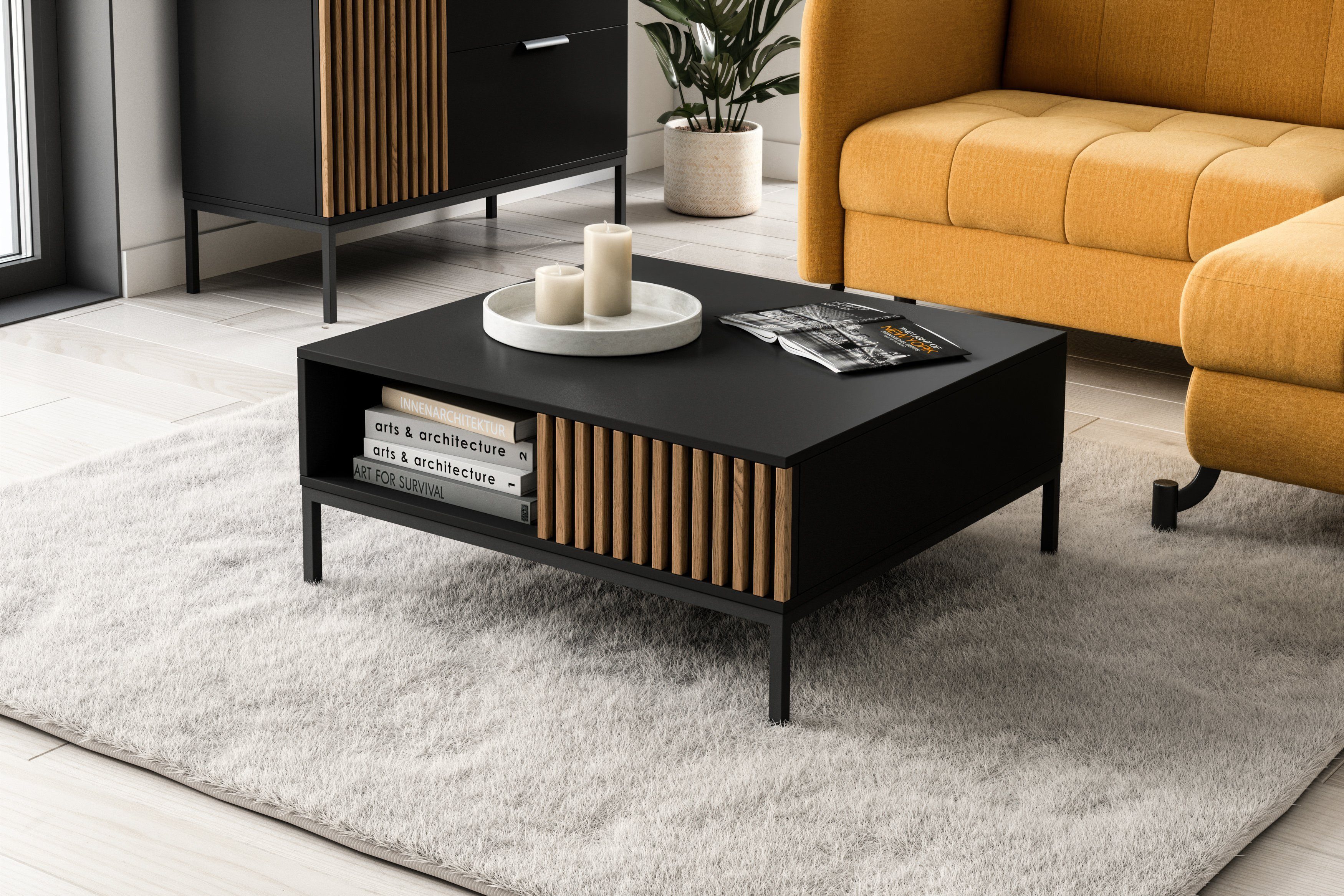 MOEBLO Couchtisch Meteor (Wohnzimmertisch, Beistelltisch, Sofatisch, Kaffeetisch, Coffee table), (HxTxB):35x80x80 cm