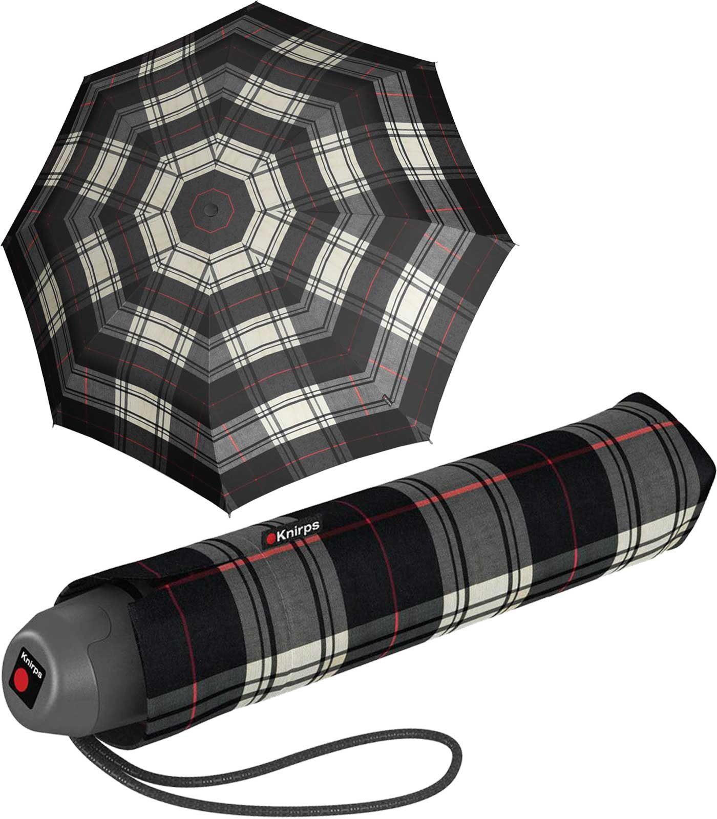 Knirps® Taschenregenschirm E.051 Check schwarz-beige kleiner manueller Schirm, der leichte Taschenschirm für den Alltag schwarz-beige-rot