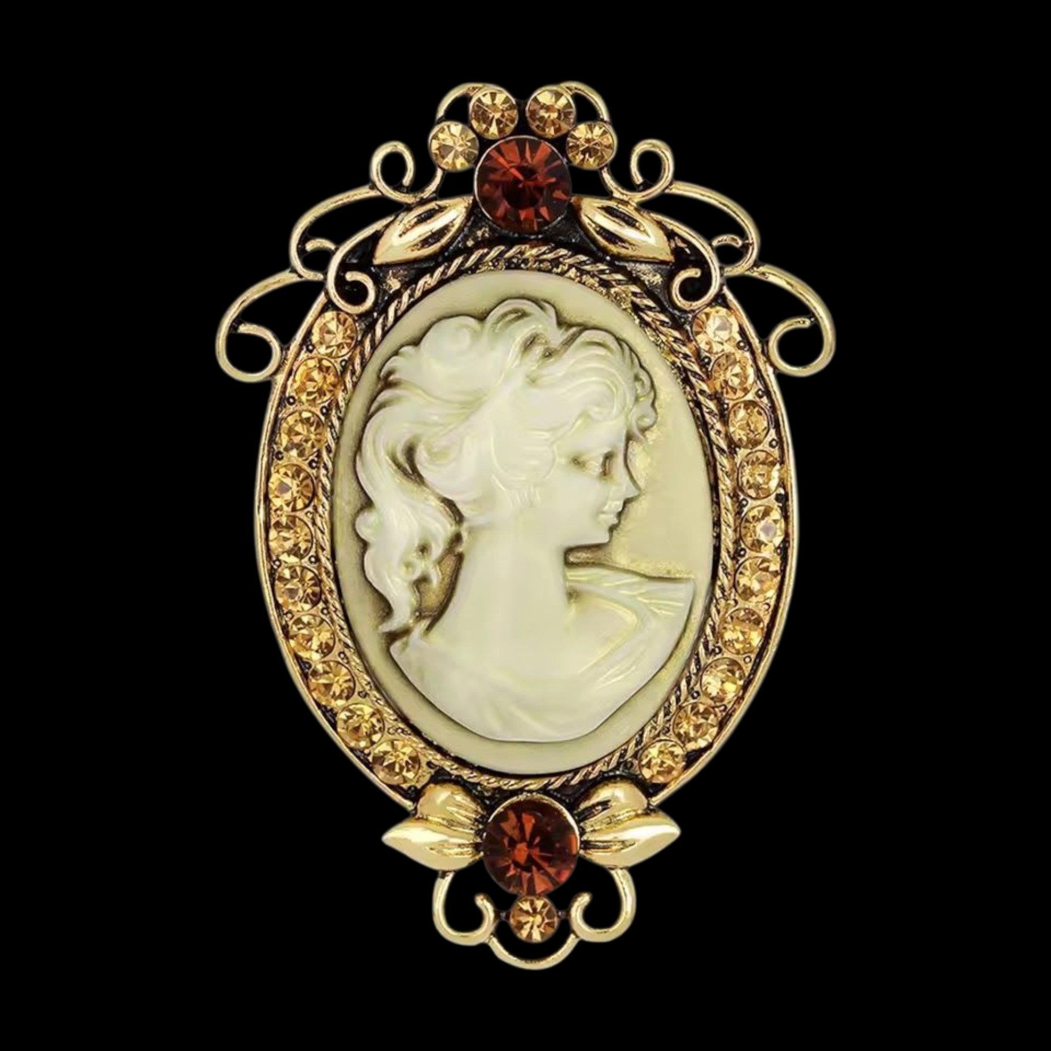 Dark-Desires Brosche Vintage Brosche Cameo goldfarben mit Strass, Damen Bro günstig online kaufen