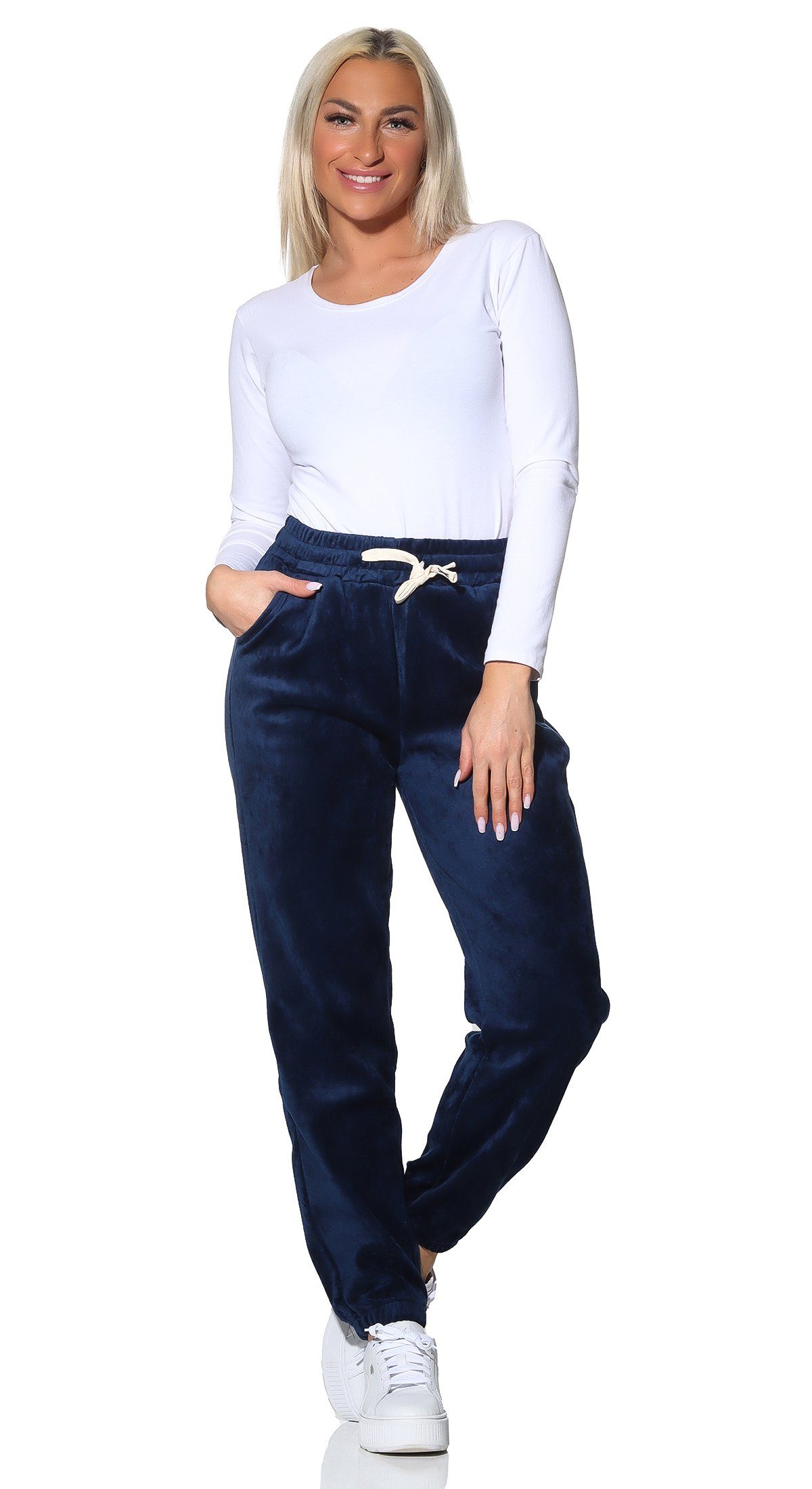 Aurela Damenmode Jogginghose Thermo- Freizeithose chillige Samt Hose Polarfleece Indoor & Outdoor elastischer Komfortbund, warm gefüttert