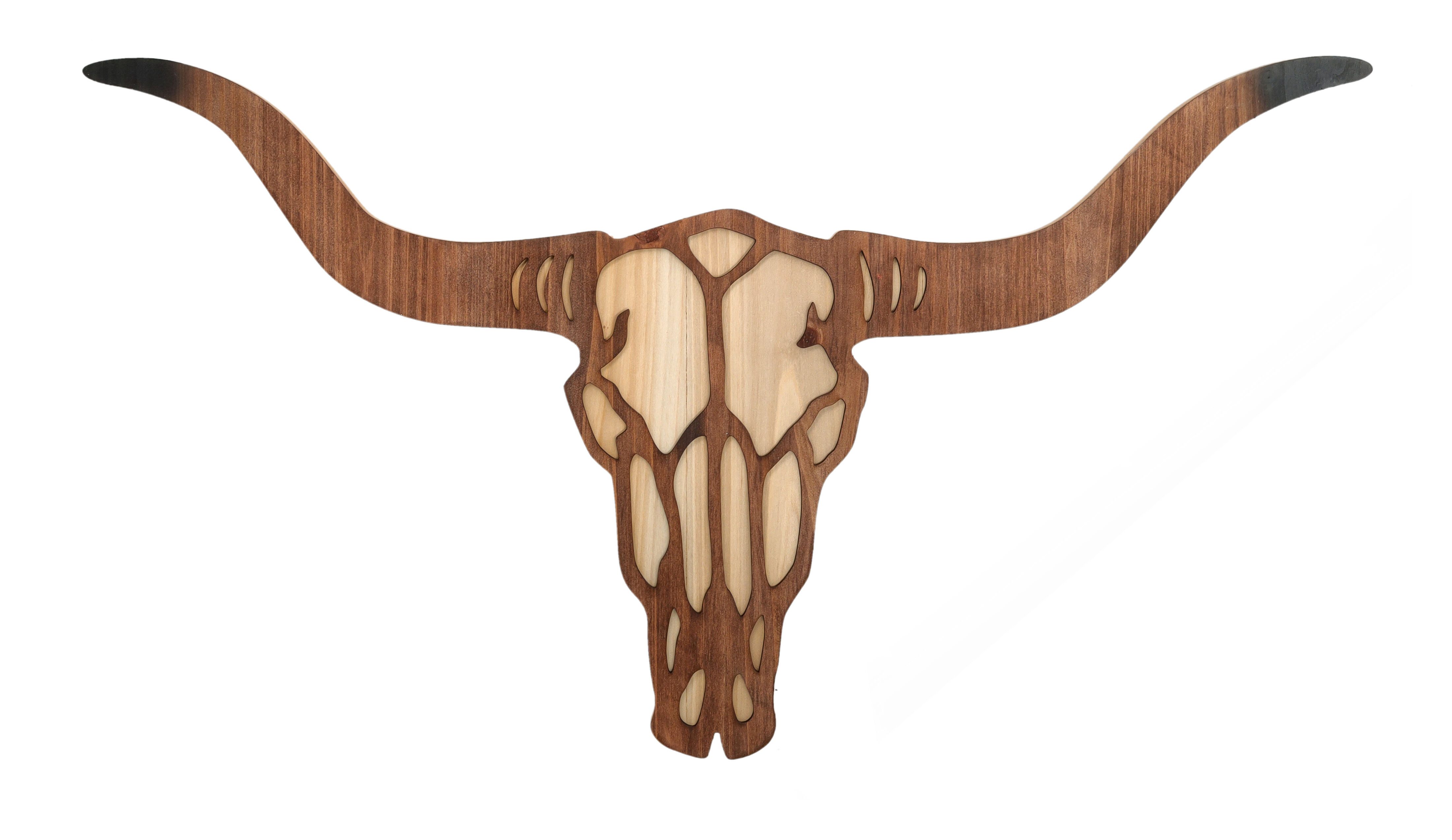 Figuren Shop GmbH Wanddekoobjekt Wandrelief Holz - Longhorn Schädel - Wanddeko Dekoration Western Deko