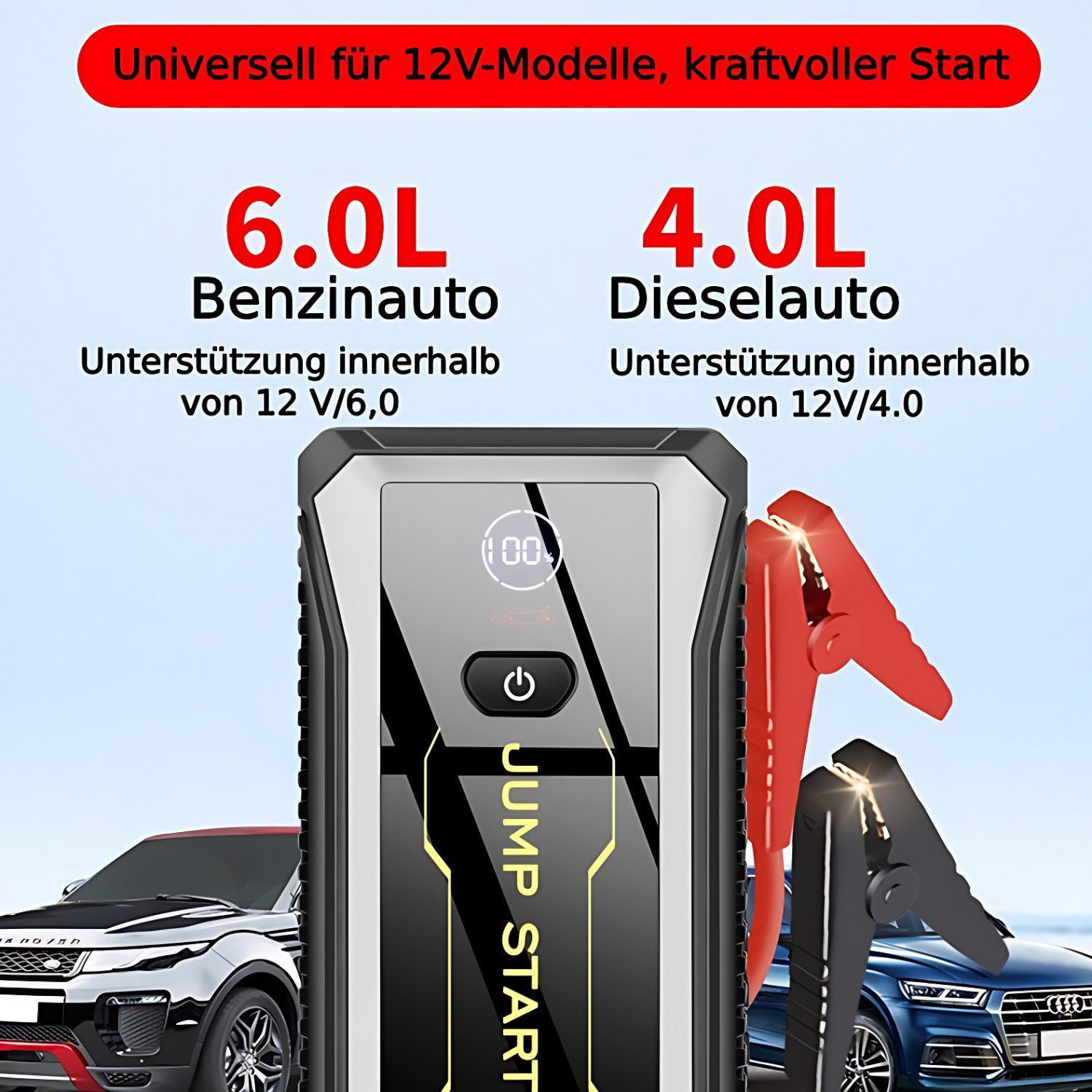 Forrlite Jump Starter, 28000 mAh Peak Current Power Bank Car Battery Charger (2800 mA, 800A Peak Current Portable Car Jump Starter, 3-in-1 Power Bank Set, Fast Charge with Compass and LED Flashlight)