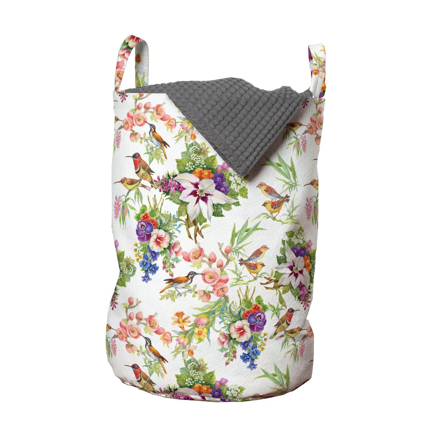 Abakuhaus Wäschesäckchen Wäschekorb mit Griffen Kordelzugverschluss für Waschsalons, Blumen Exotische Frühlingsblumen | Wäschesäcke