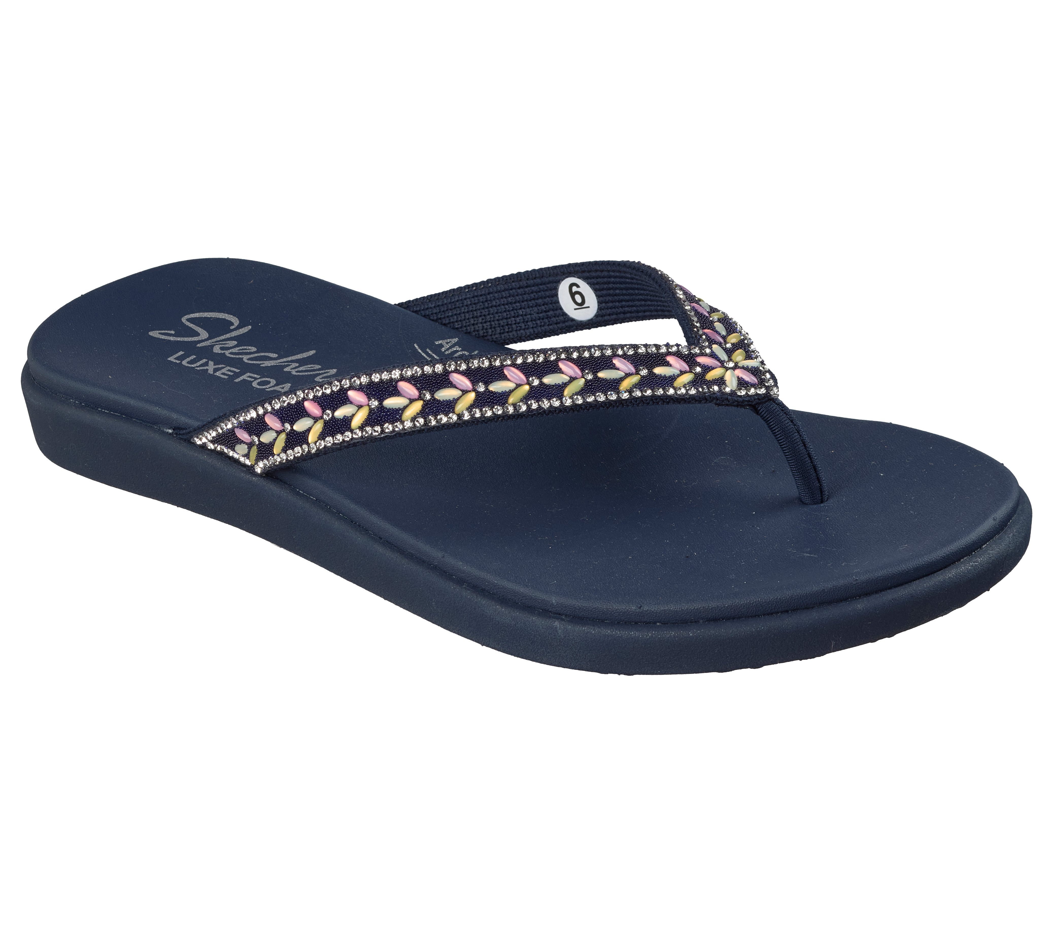 Skechers MEDITATION LUXE- Zehentrenner Strandschuh, Sommerschuh, Badeschuh mit Glitzersteinchen