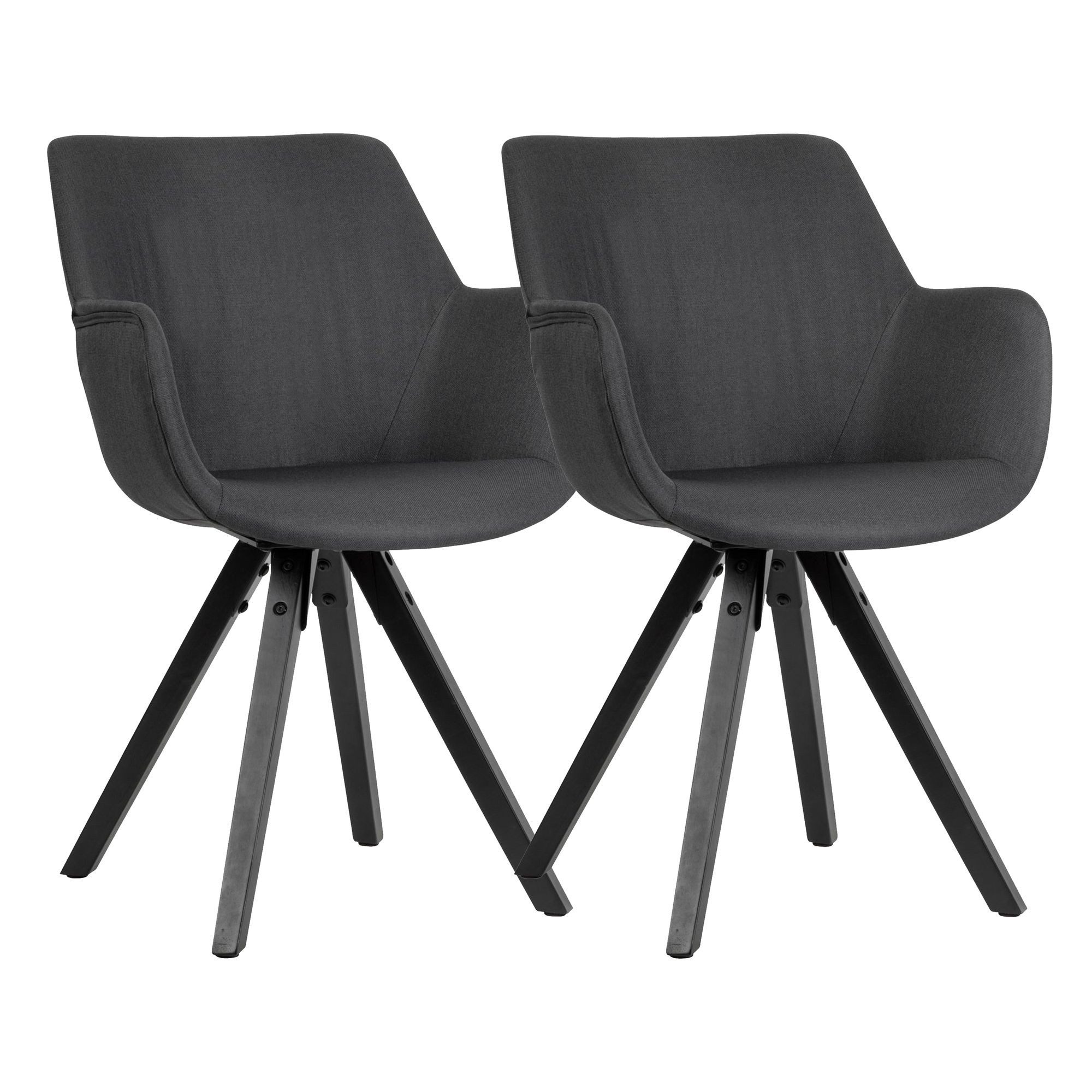 Wohnling Esszimmerstuhl WL6.115 (2er Set Esszimmerstühle Stoff Schwarz Armlehnen), Küchenstühle Modern schwarze Holzbeine, Belastbar bis 110 kg