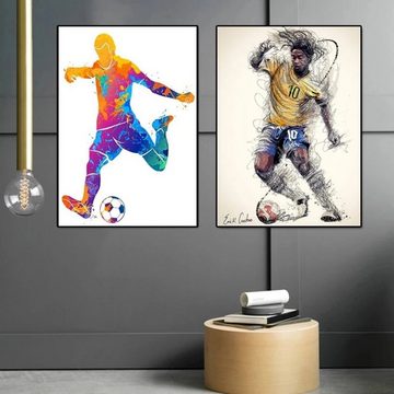 TPFLiving Kunstdruck (OHNE RAHMEN) Poster - Leinwand - Wandbild, Berühmte Fußballspieler - Diego Maradona - (Wanddeko Wohnzimmer, Kinderzimmer, Schlafzimmer, Büro, Hotel), Farben: Blau, Rot, Gelb, Grün, Grau - Größe: 20x30cm