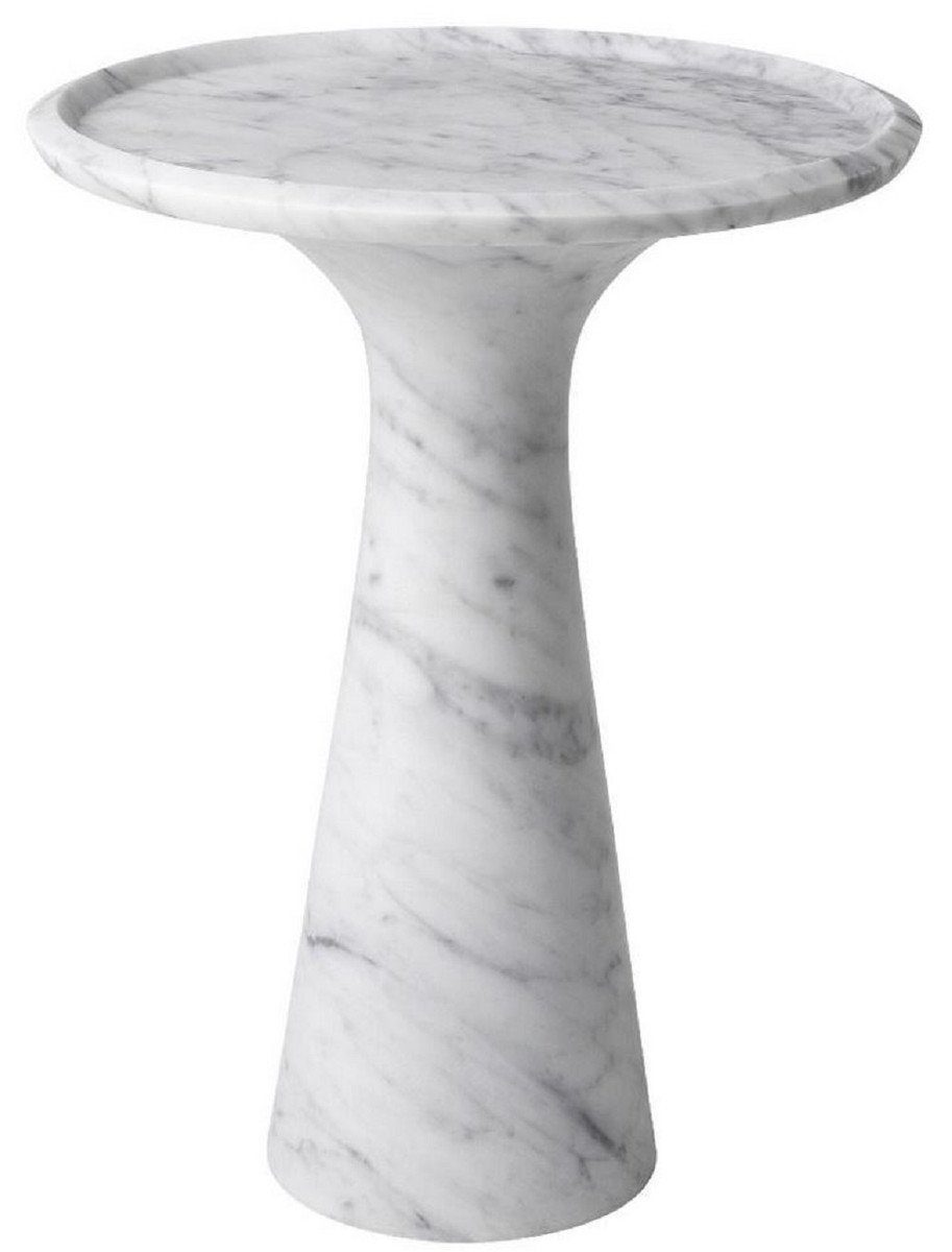 Casa Padrino Beistelltisch Luxus Beistelltisch Weiß Ø 46,5 x H. 60 cm - Runder Beistelltisch aus hochwertigem Carrara Marmor - Luxus Möbel