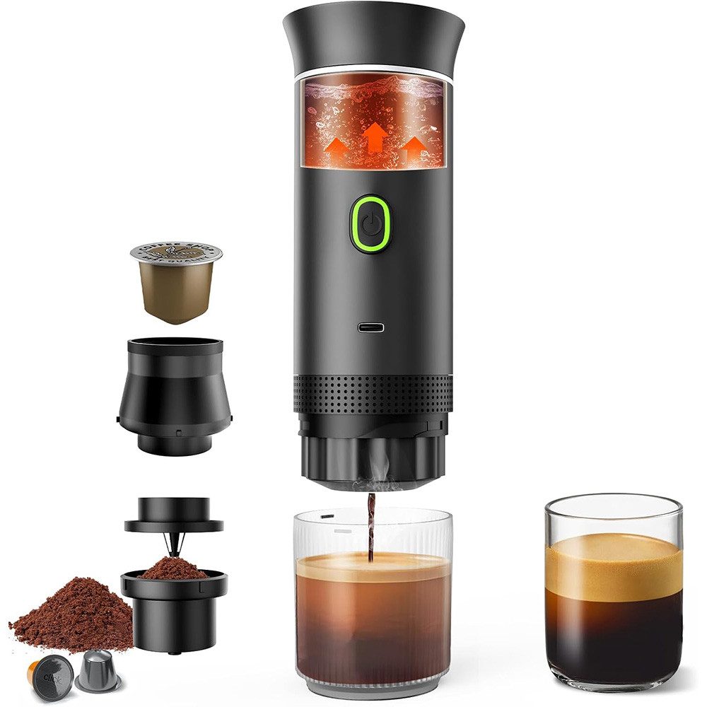 Topcony Reisekaffeemaschine Tragbare Espressomaschine für Kapseln/Pulver/Tee, 0.06l Kaffeekanne, Kompatibel mit kapsel und gemahlener Kaffee