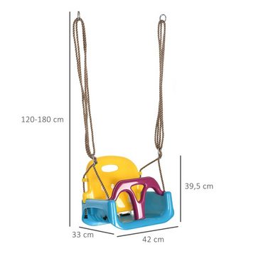 Outsunny Einzelschaukel Schaukel mit verstellbarem Seil, (Babyschaukel, 1-tlg., Kinderschaukel), für Garten, Balkon, Blau+Gelb+Lila