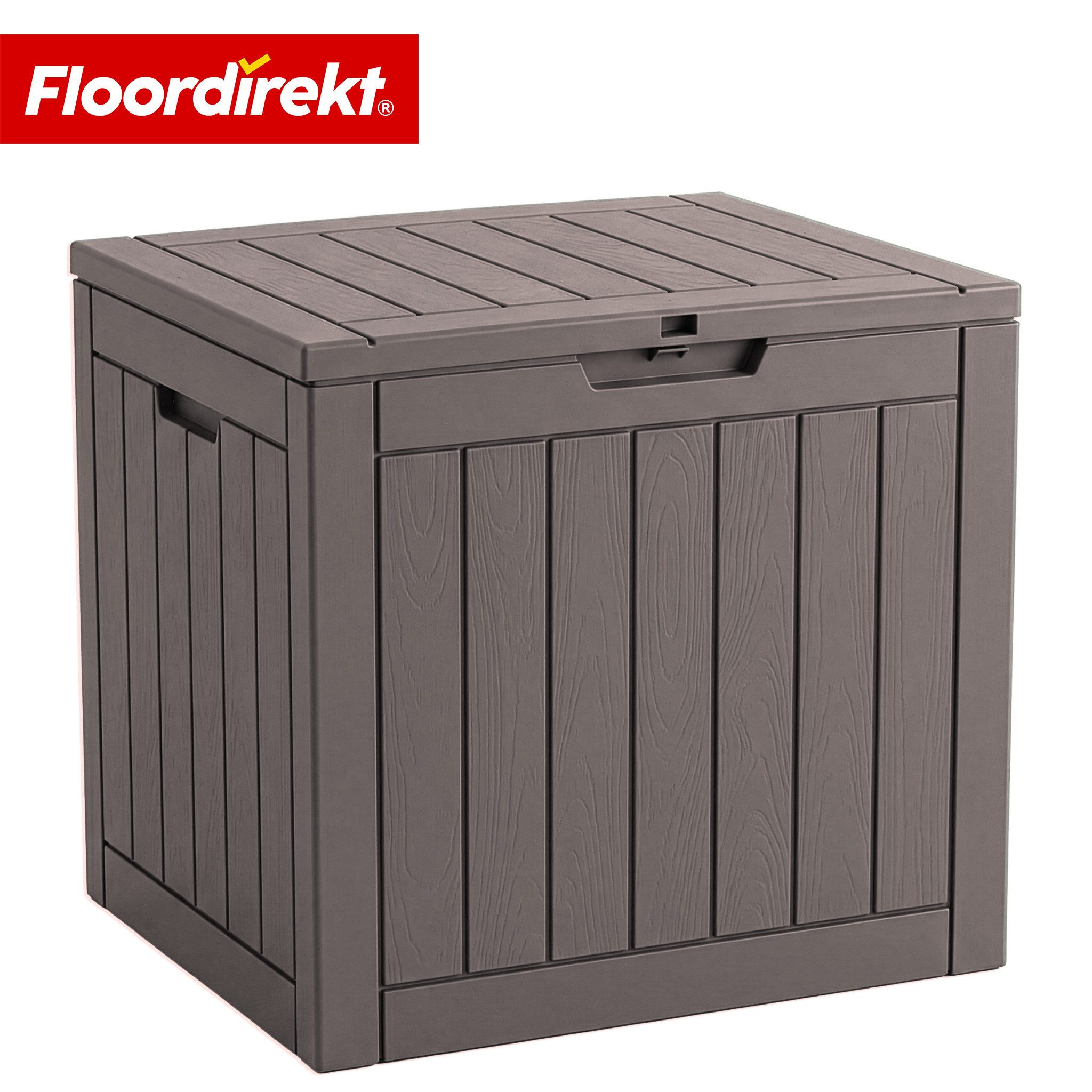 Floordirekt Gartenbox Floordirekt Gartenbox Holz-Optik wetterfeste Kissenbox 118L 270L 300L (Vorrichtung für Vorhängeschloss), Robuste Holz-Optik in Anthrazit oder Braun