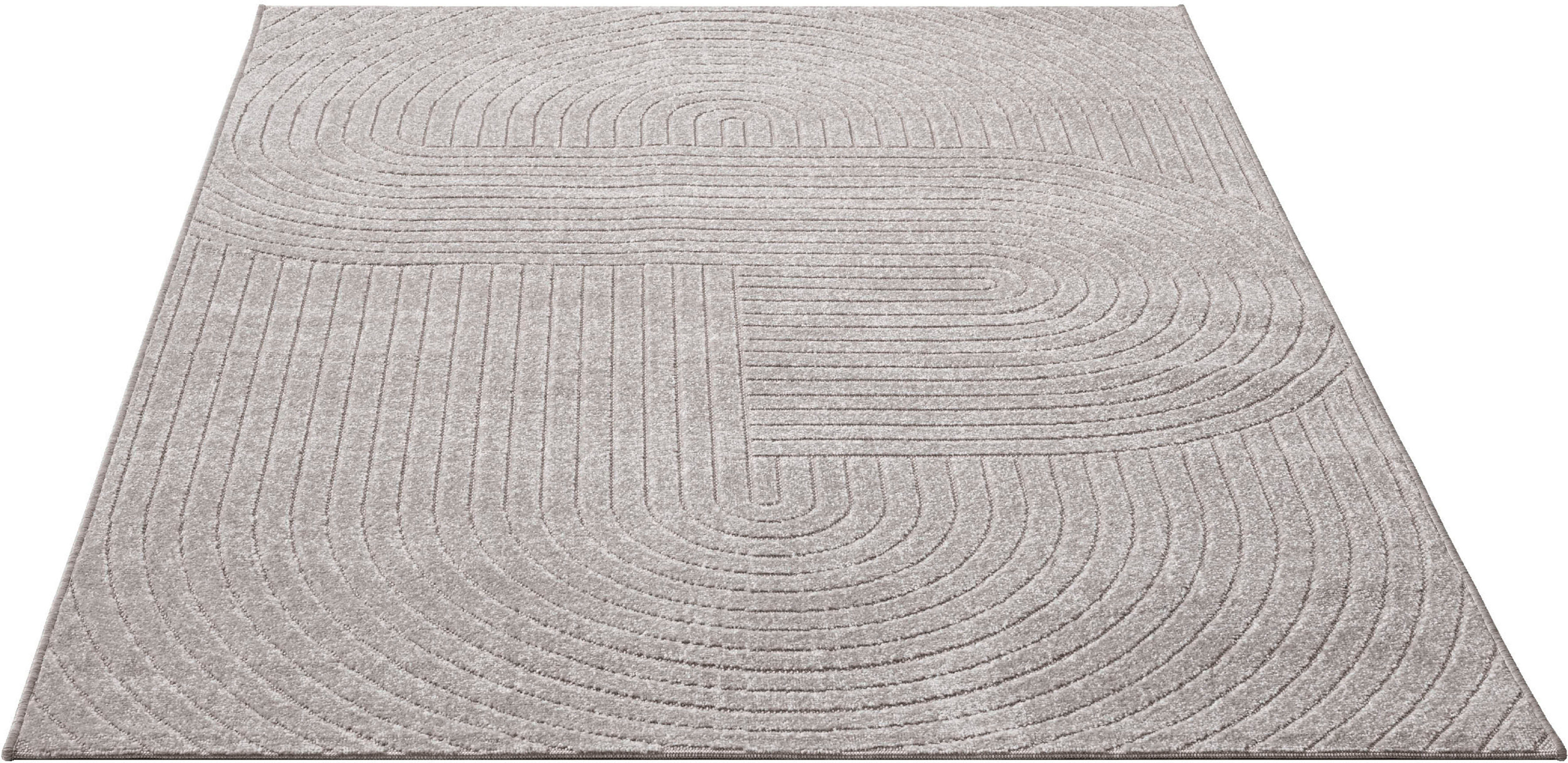 OTTO home Teppich Lorent, rechteckig, Höhe: 5 mm, Kurzflor, Uni Farben, Hoch-Tief-Effekt, Scandi-Look, Outdoor geeignet