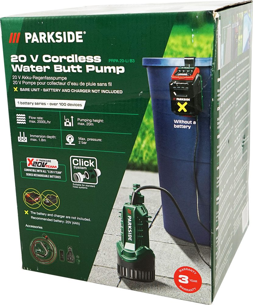 Parkside Regenfasspumpe 20V Akku Wasserpumpe PRPA 20 (ohne Akku)