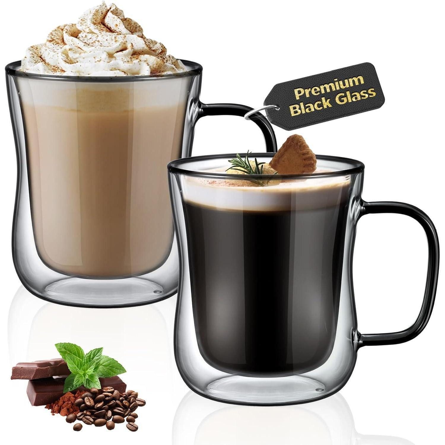 Latte-Macchiato-Glas Schwarze Doppelwandige Kaffeegläser 350ml 2er Set Henkel Kaffeeglas