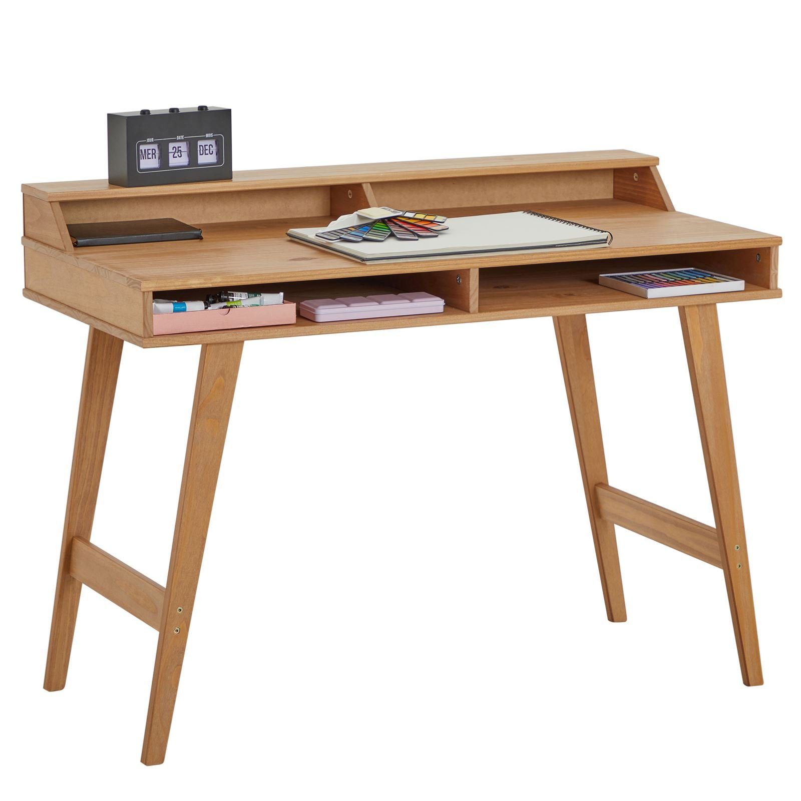 IDIMEX Schreibtisch LUNA, Schreibtisch Massivho Fächern Bürotisch Aufsatz Arbeitstisch braun offenen 2