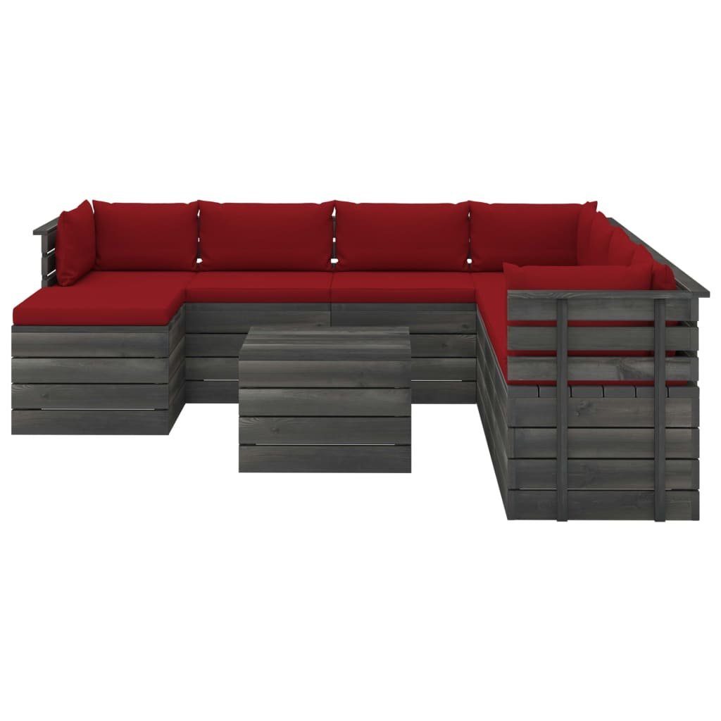 vidaXL Gartenlounge-Set aus Paletten Weinrot mit Garten-Sofagarnitur Kissen (9-tlg) Kiefernholz, 9-tlg.