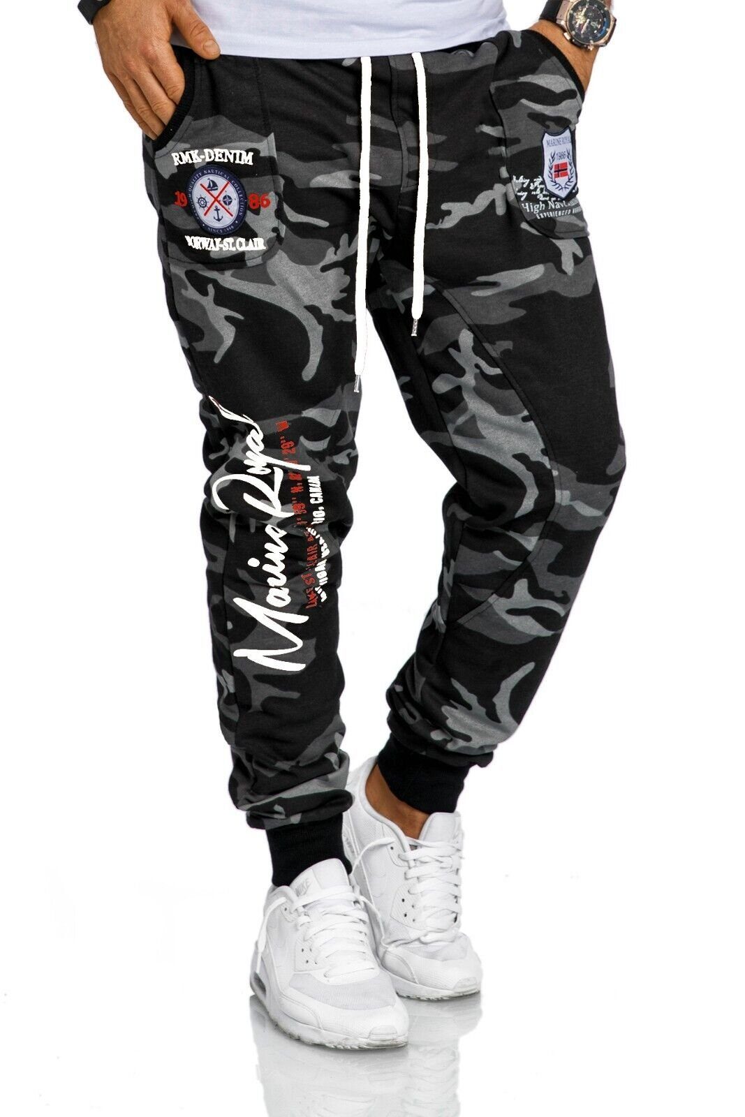 RMK Jogginghose Herren Trainingshose Sport Hose Jogger Fitness "Marine Royal" in Unifarbe, in Camouflage, Elastikbund mit Tunnelzug