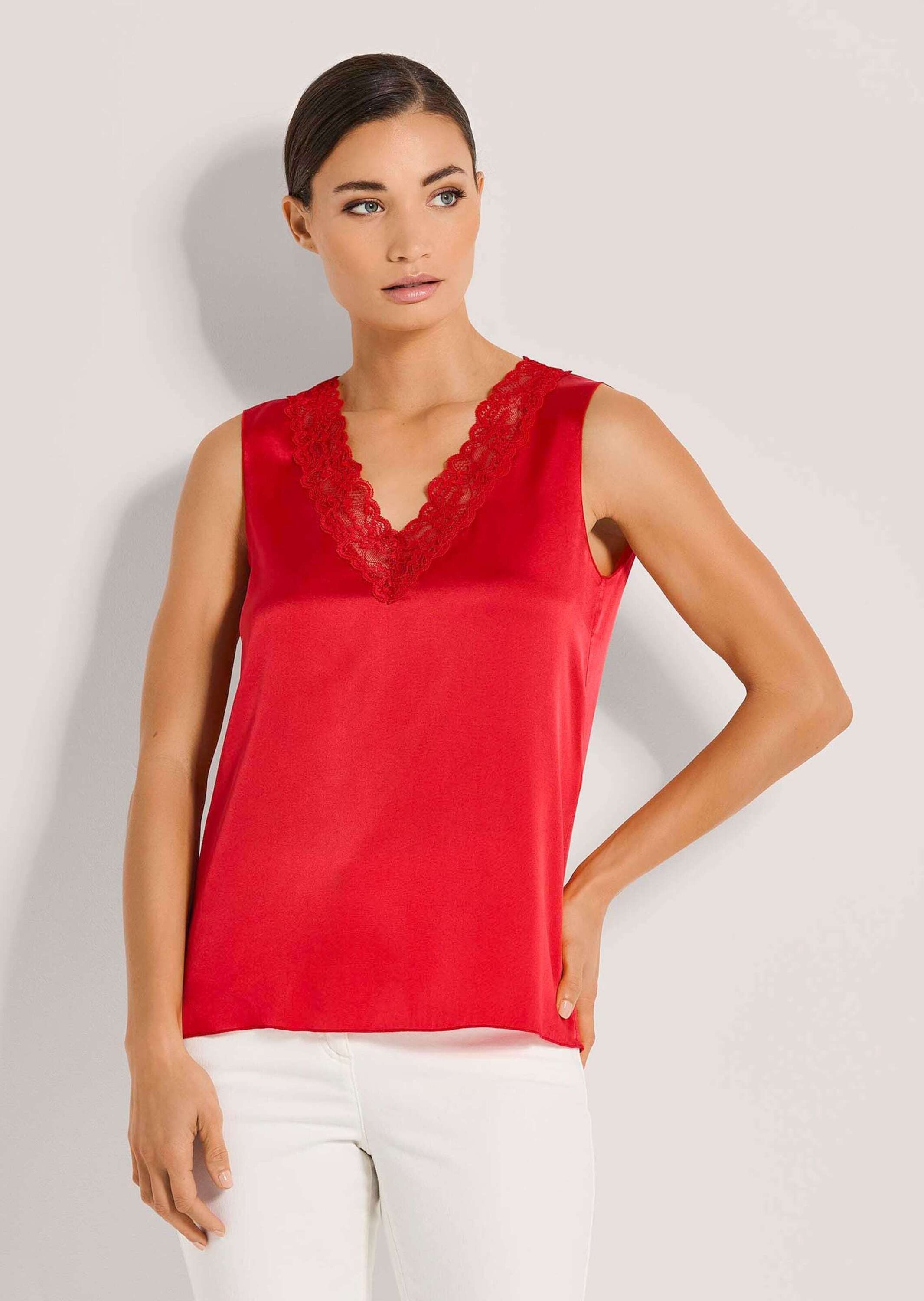 MADELEINE Shirttop Lingerie-Top aus Seidensatin Zarte Spitze und V-Ausschni günstig online kaufen