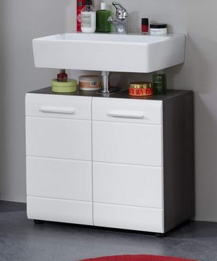 Furn.Design Waschbeckenunterschrank Lemos (Badschrank in weiß Hochglanz und Rauchsilber grau, Breite 60 cm) 2-türig, 2 Fächer