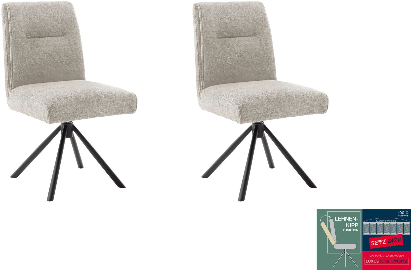 MCA furniture 4-Fußstuhl DELANE Esszimmerstuhl (2er Set) - Stuhl (Set, 2 St), Taschenfederkern, Lehnenkippfunktion, beweglicher Rücken, 360° drehbar