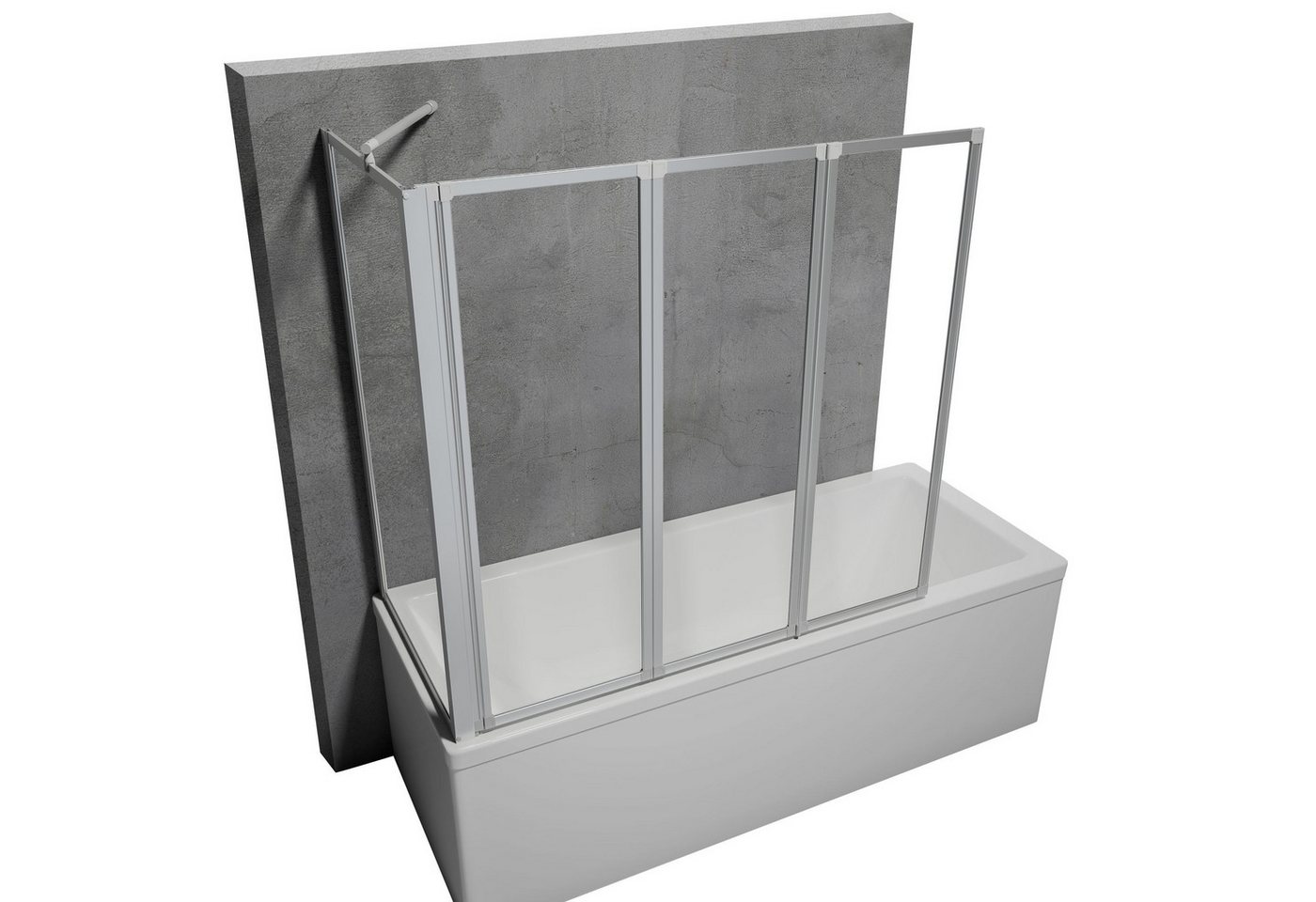 Schulte Badewannenfaltwand Smart 129 x 121 cm, Sicherheitsglas, mit Festelement Klar Alu-Natur Klebe-Montage
