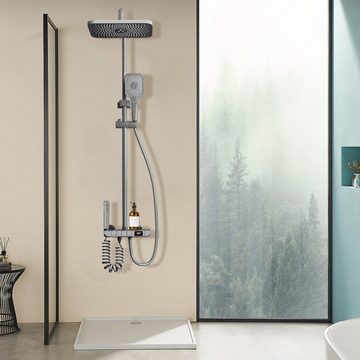 TWSOUL Duschsystem Duschsystem mit Thermostat,, Duschset mit Digitalanzeige, 3 Strahlart(en), Anzug, Die Hohe der Duschstange ist verstellbar (96-123 cm)