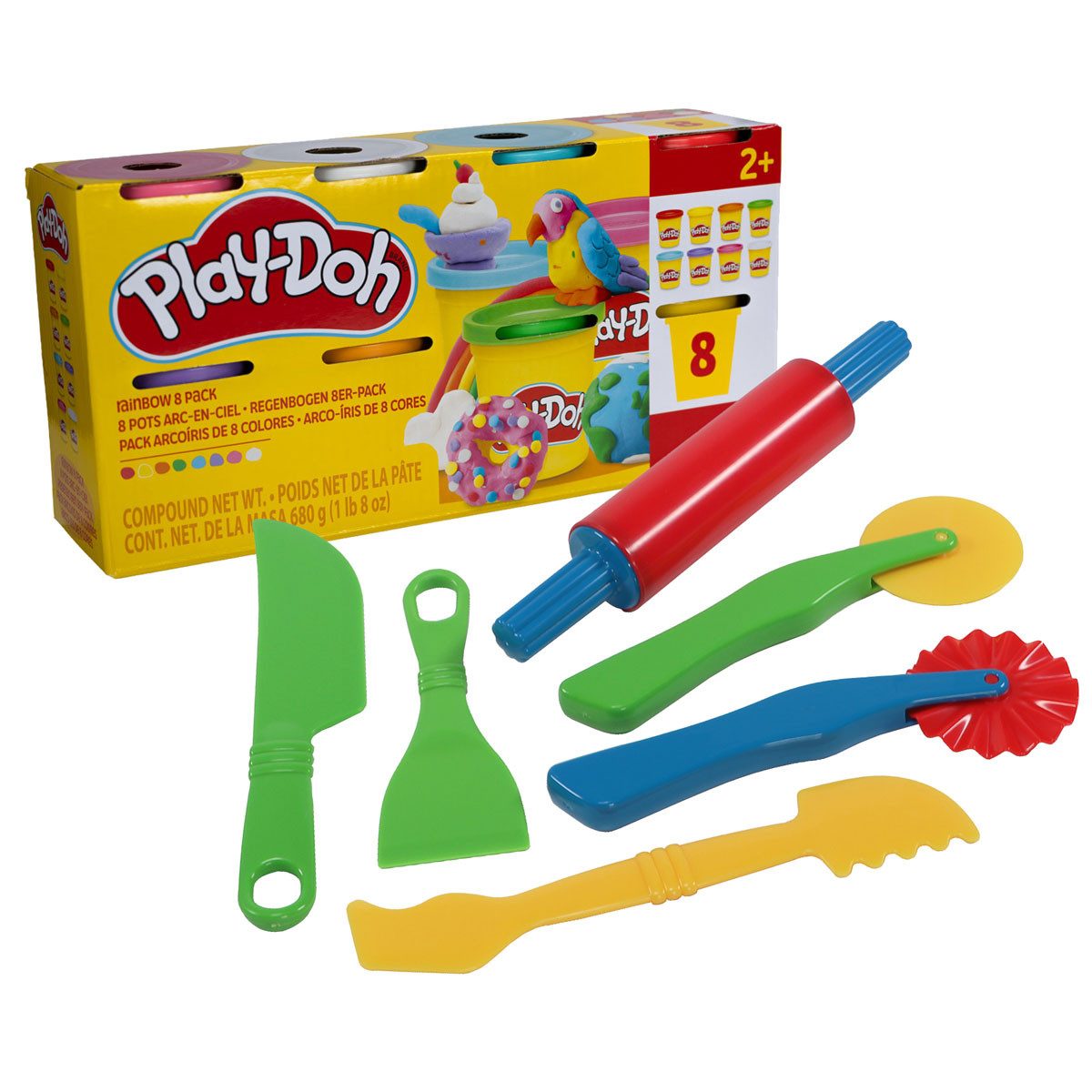 peveha24 Knete Play-Doh 8er Pack Regenbogen Knete mit GOWI Knetwerkzeug 6tlg. im Set