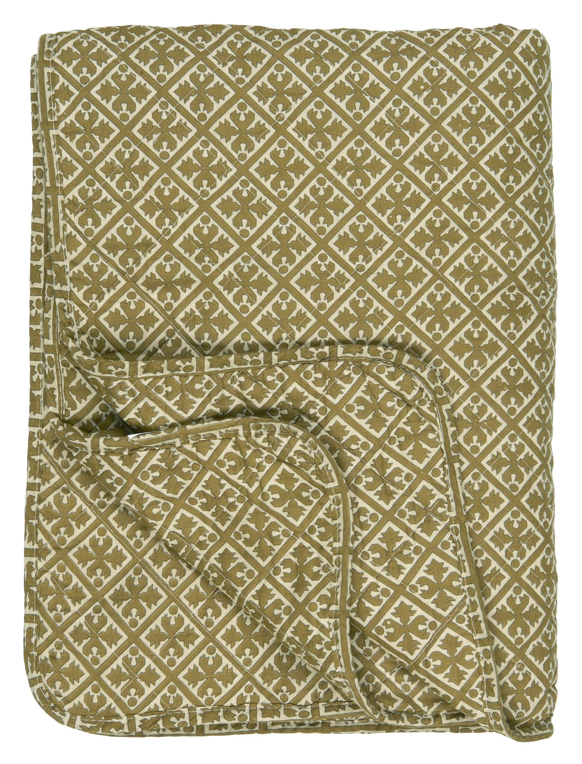 Tagesdecke Decke Quilt Tagesdecke Überwurf Olivgrün Blockmuster 180x130cm, Ib Laursen