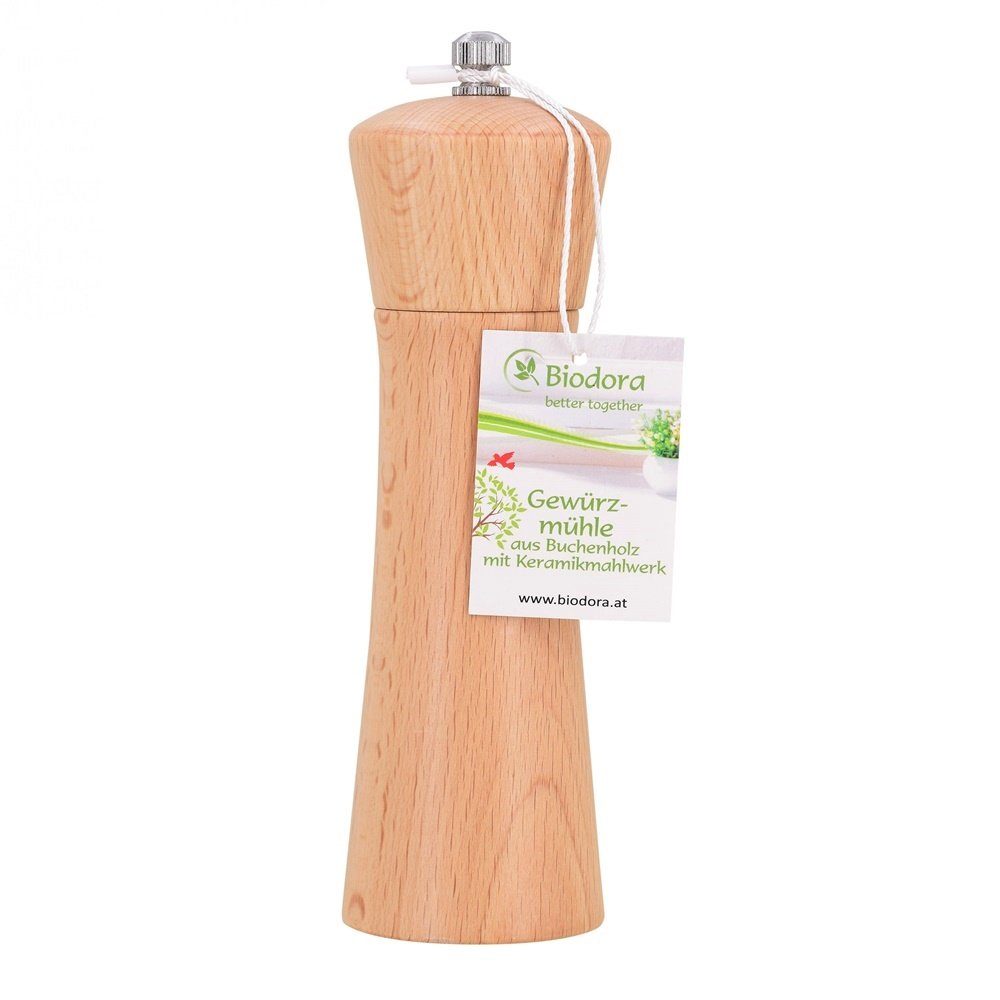 Biodora Pfeffermühle Buchenholz-Pfeffermühle 17cm – Gewürzmühle mit Keramikmahlwerk manuell, Pfeffermühle / Salzmühle / Gewürzmühle