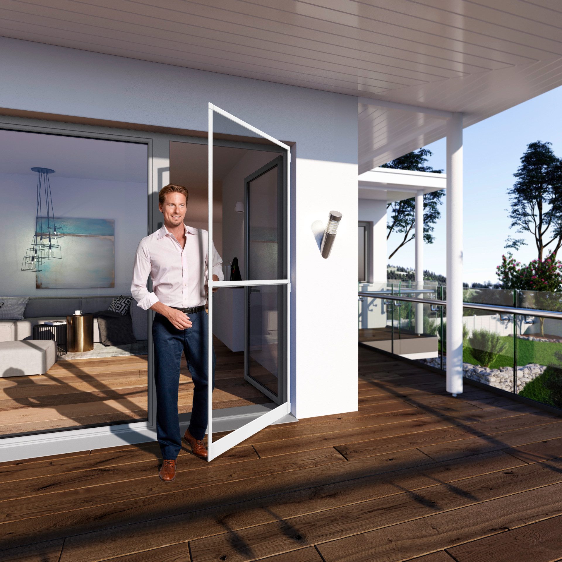 Windhager Insektenschutz-Tür Plus für Balkon- und Terrassentüren, hochwertige Fliegengittertür, Fliegengitter in weiß oder anthrazit erhältlich, 100 x 210 cm