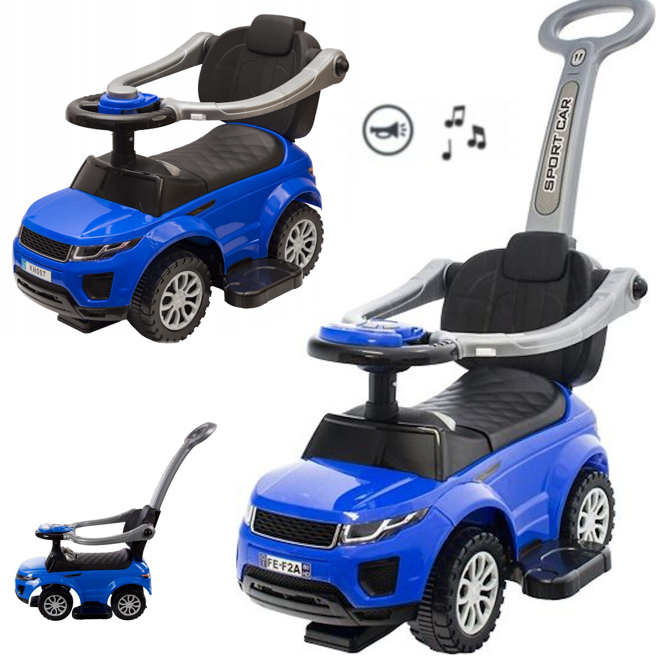 COIL Rutscherauto Babyrutscher, Kinderauto, Schiebeauto, 3in1, mit Druckgriff, interaktives Lenkrad, Musik- und Hupenknöpfe, ab 12 Monaten