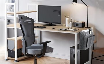 COMHOMA Schreibtisch Computertisch mit 4-stöckigem Regal großer Arbeitsflätche, perfekt für Heimbüro, Stahlrohrrahmen, 120 x 60 x 75cm