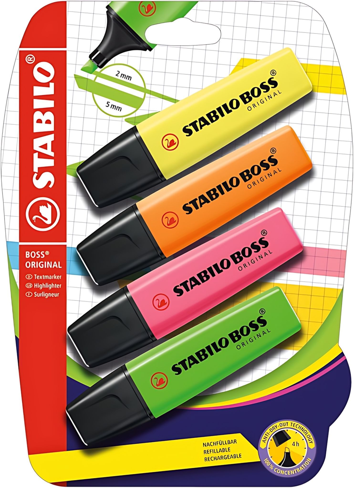STABILO Marker STABILO BOSS ORIGINAL 4er Blister gelb orange pink grün