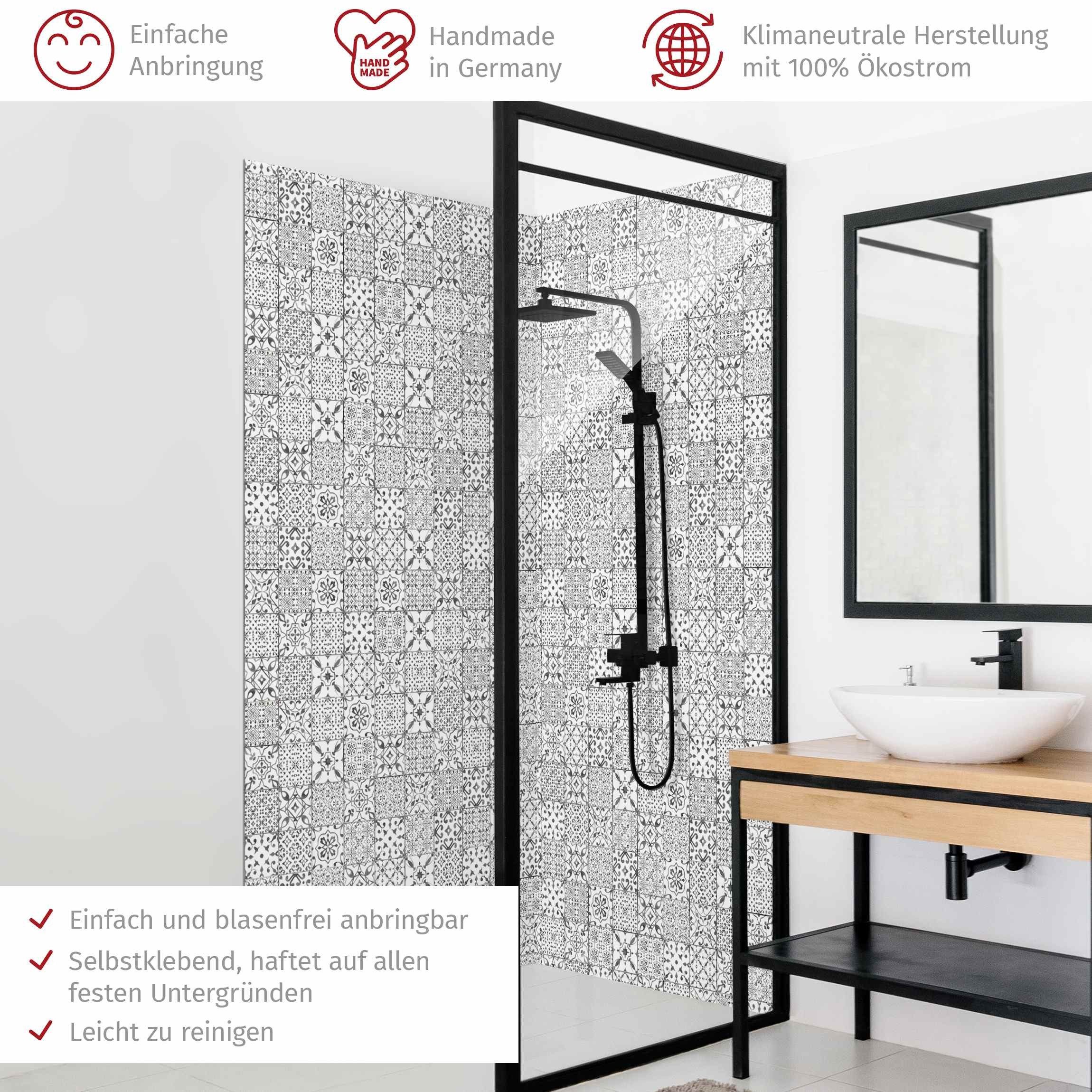Thumbnail - Bilderdepot24 Badrückwand Fliesenoptik grau Duschrückwand ohne Bohren Dusche, (2-tlg., Hart-Folie Premium matt 0,61 mm),...