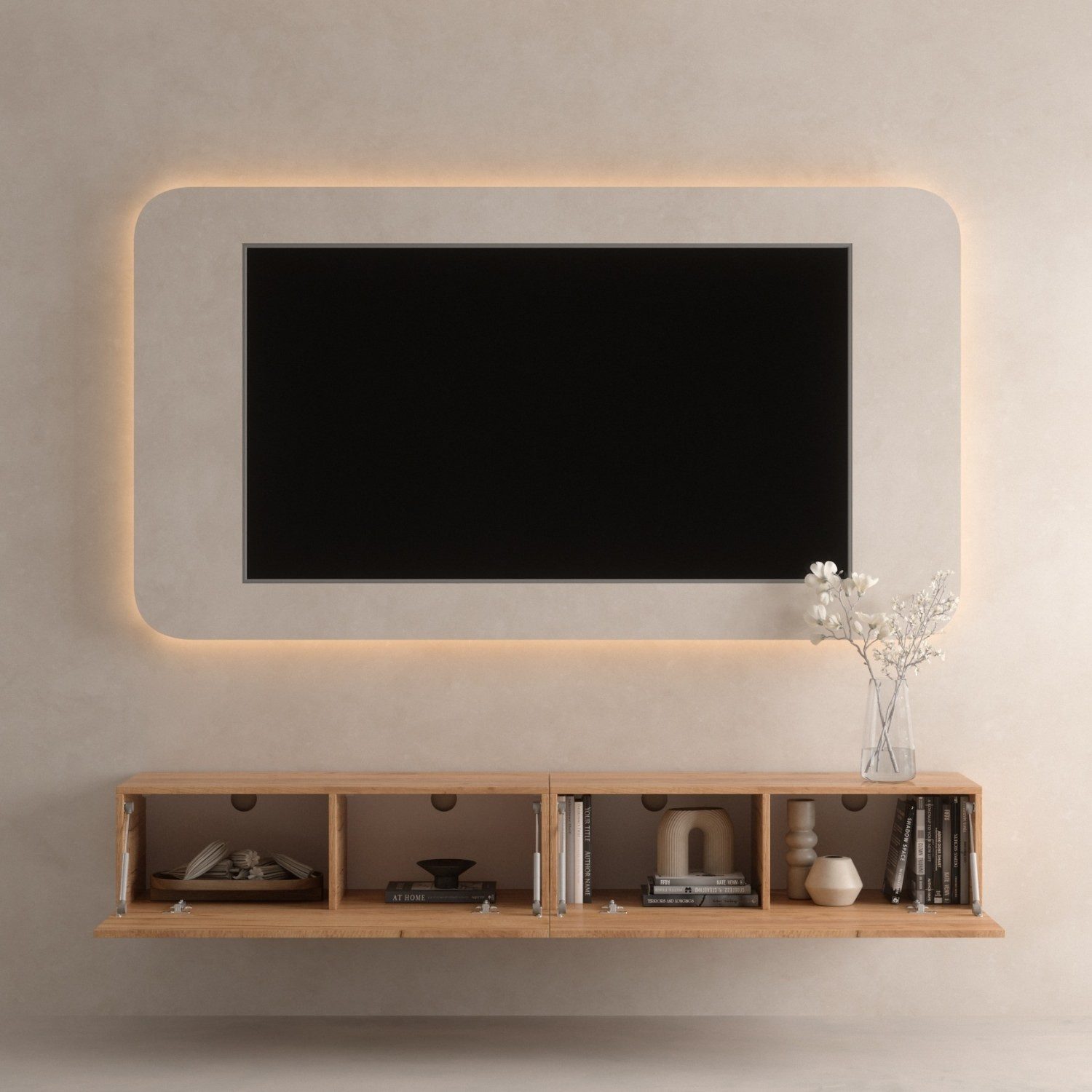 Planetmöbel TV-Schrank West TV-Board, Fernsehtisch 200 cm lang, TV-Lowboard (für Fernseher bis 55 Zoll, TV Schrank viel Stauraum, sideboard hängend, Fernsehschr – Bild 4 von 5