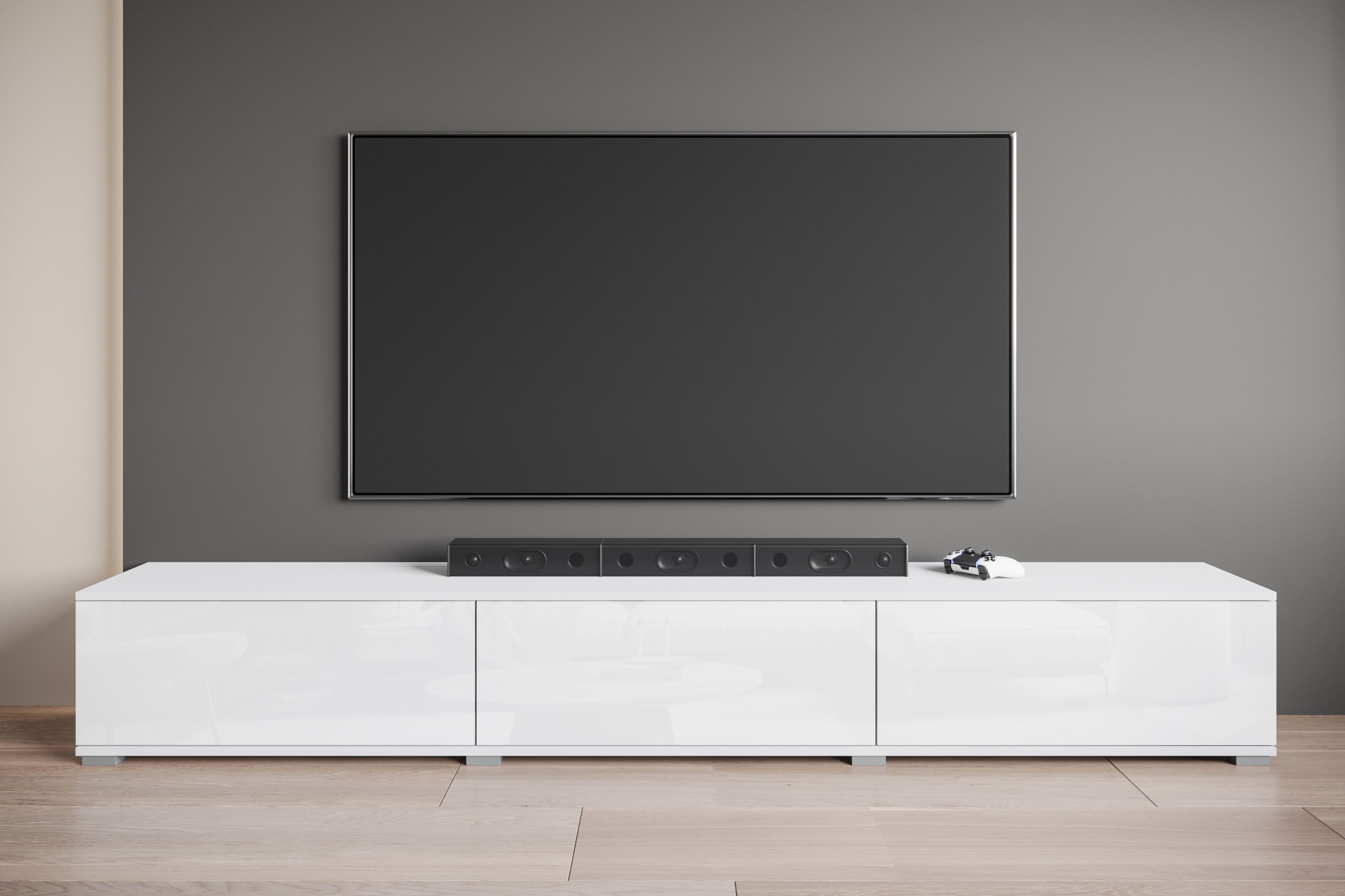 OTTO home Lowboard Kenia TV-Schrank, 220 cm breit, mit 3 Klappen (1 St), Stand- oder Hängemontage, stilvolles Design – Bild 3 von 5
