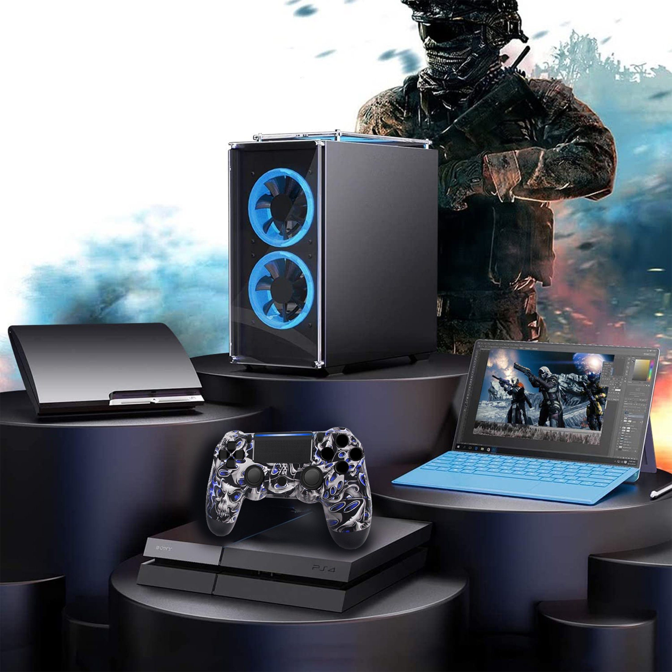 Blau-Todesgeist Gamepad, KINSI PlayStation Bluetooth, Controller, Wireless für PS4, 4-Controller