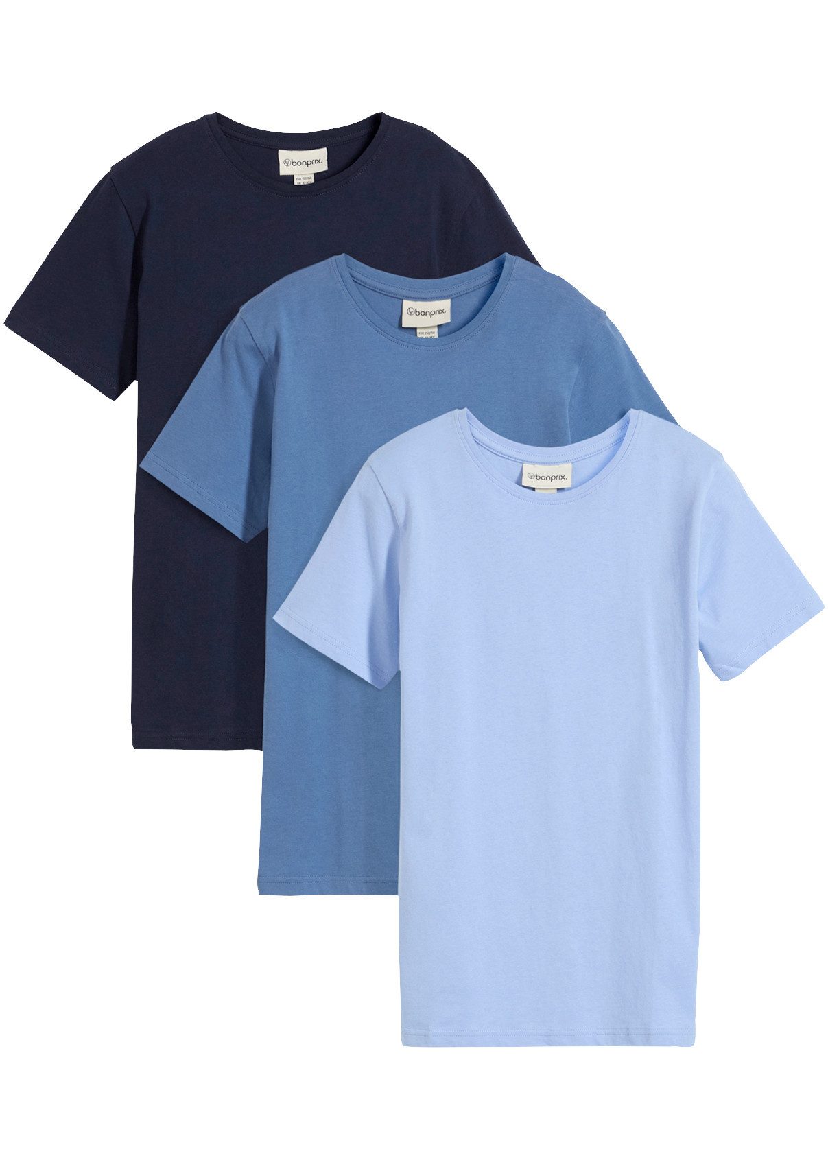 bonprix T-Shirt (Packung, 3er) aus hautfreundlicher Baumwolle, mit Rundhalsausschnitt, Kurzarm-Design