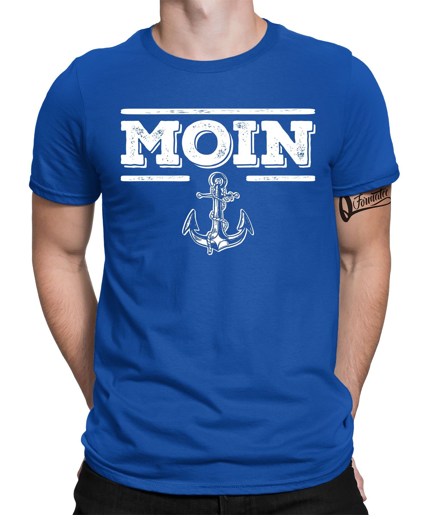 Quattro Formatee Kurzarmshirt Moin Anker Kapitän - Hamburg Hafen Herren T-Shirt (1-tlg) Blau