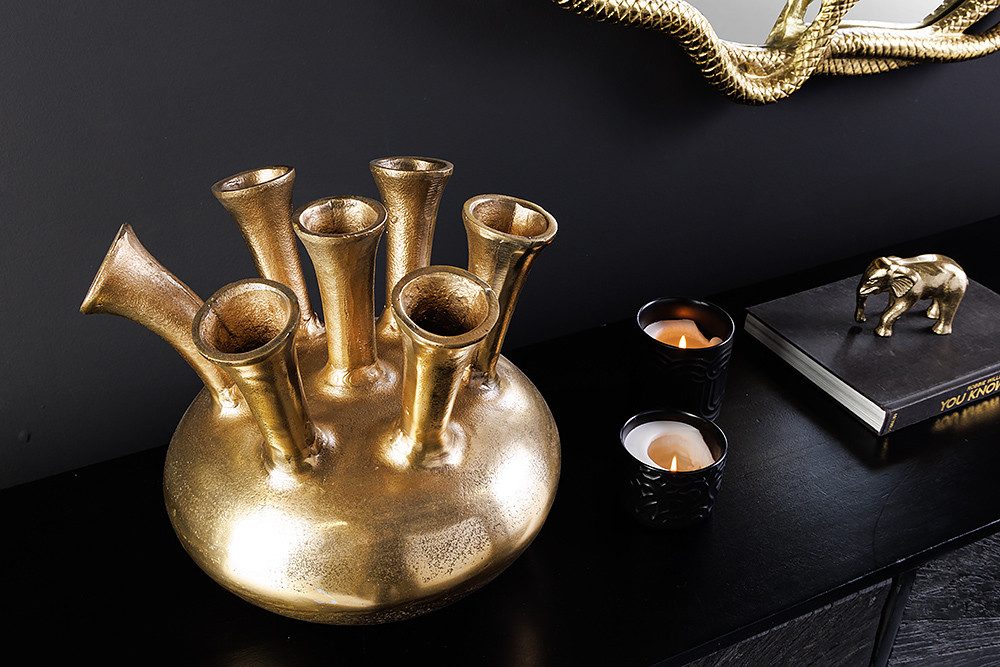 riess-ambiente Dekovase KIYA 35cm gold · Tischvase aus Aluminium-Metall mit 7 Öffnungen (Einzelartikel, 1 St), getrocknete Blumen-Pflanzbehälter · handmade · Blumenvase