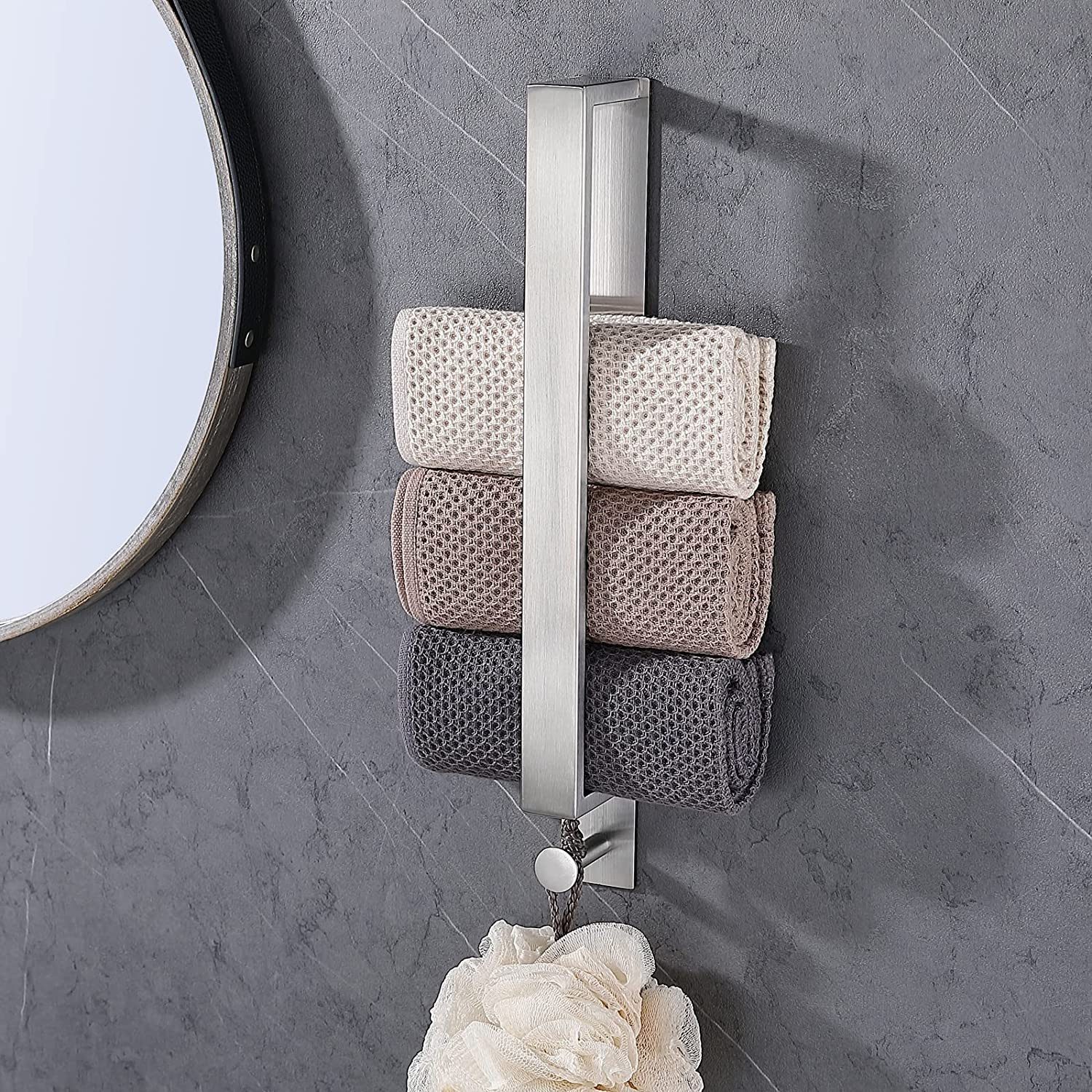 TUWENA Handtuchhalter Ohne Bohren Silber mit Haken für Bad und Gästezimmer