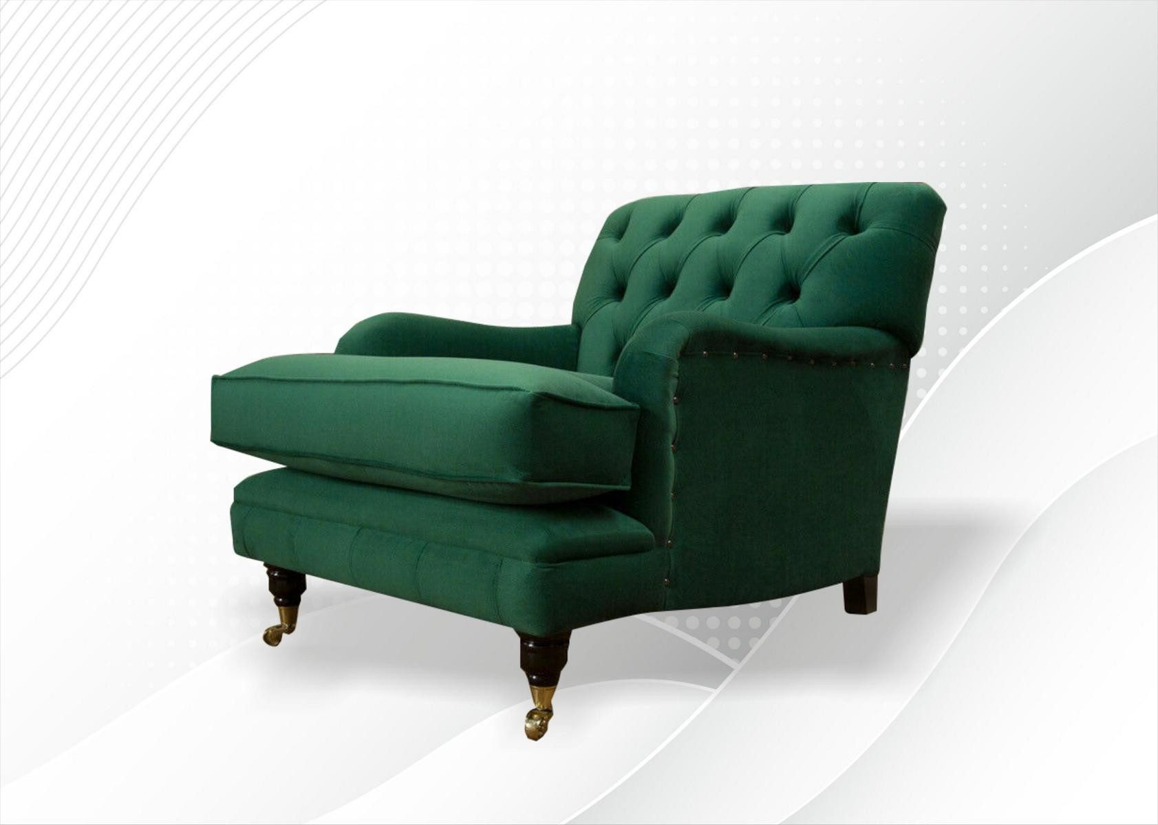 JVmoebel Chesterfield-Sessel Grüne Lounge Couch aus Leder - Entspannungs-Sofa für Club & TV, Made in Europa